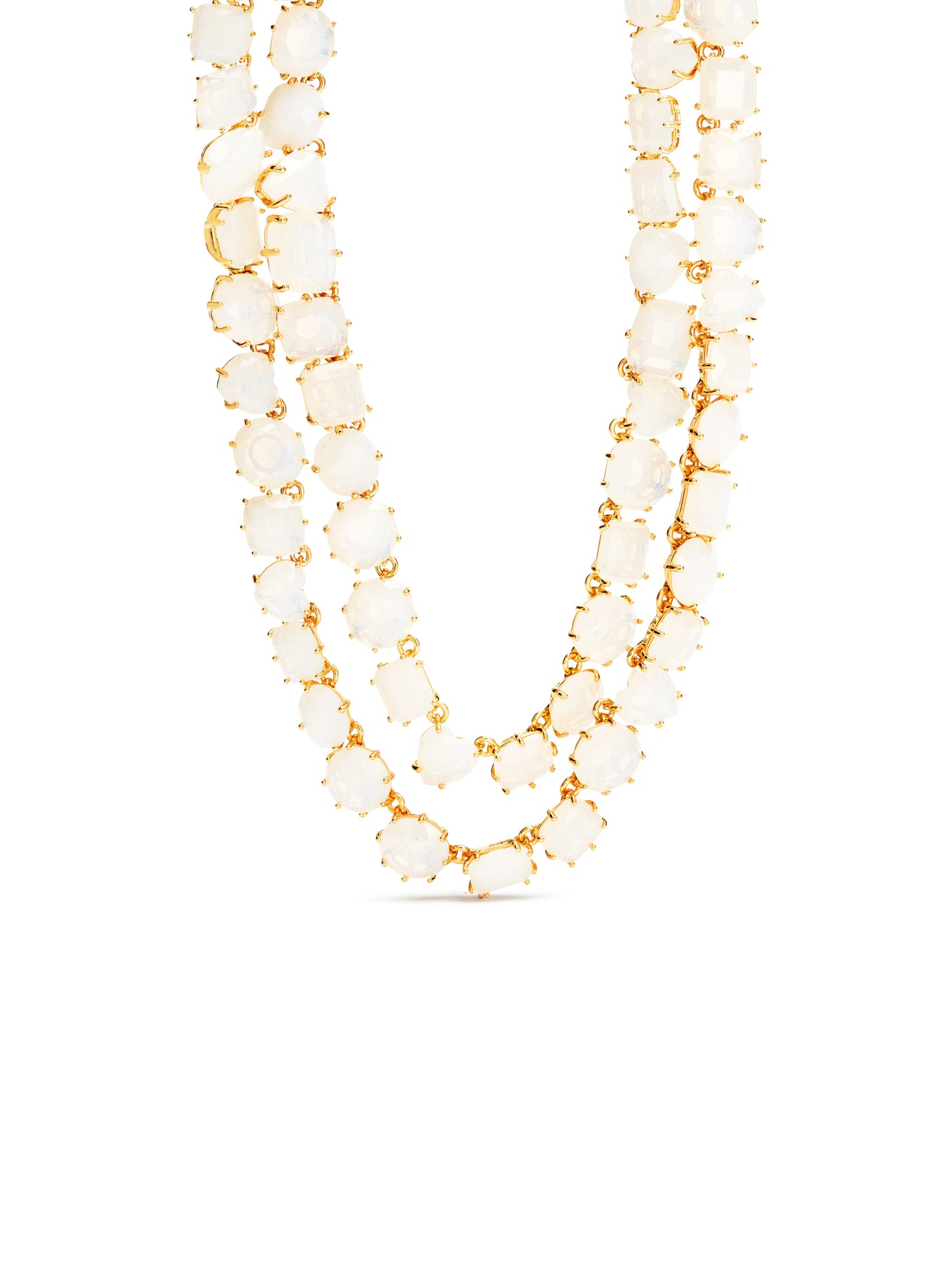 Luxury Two-Row Necklace Diamantine Opalescent White | auld3551
