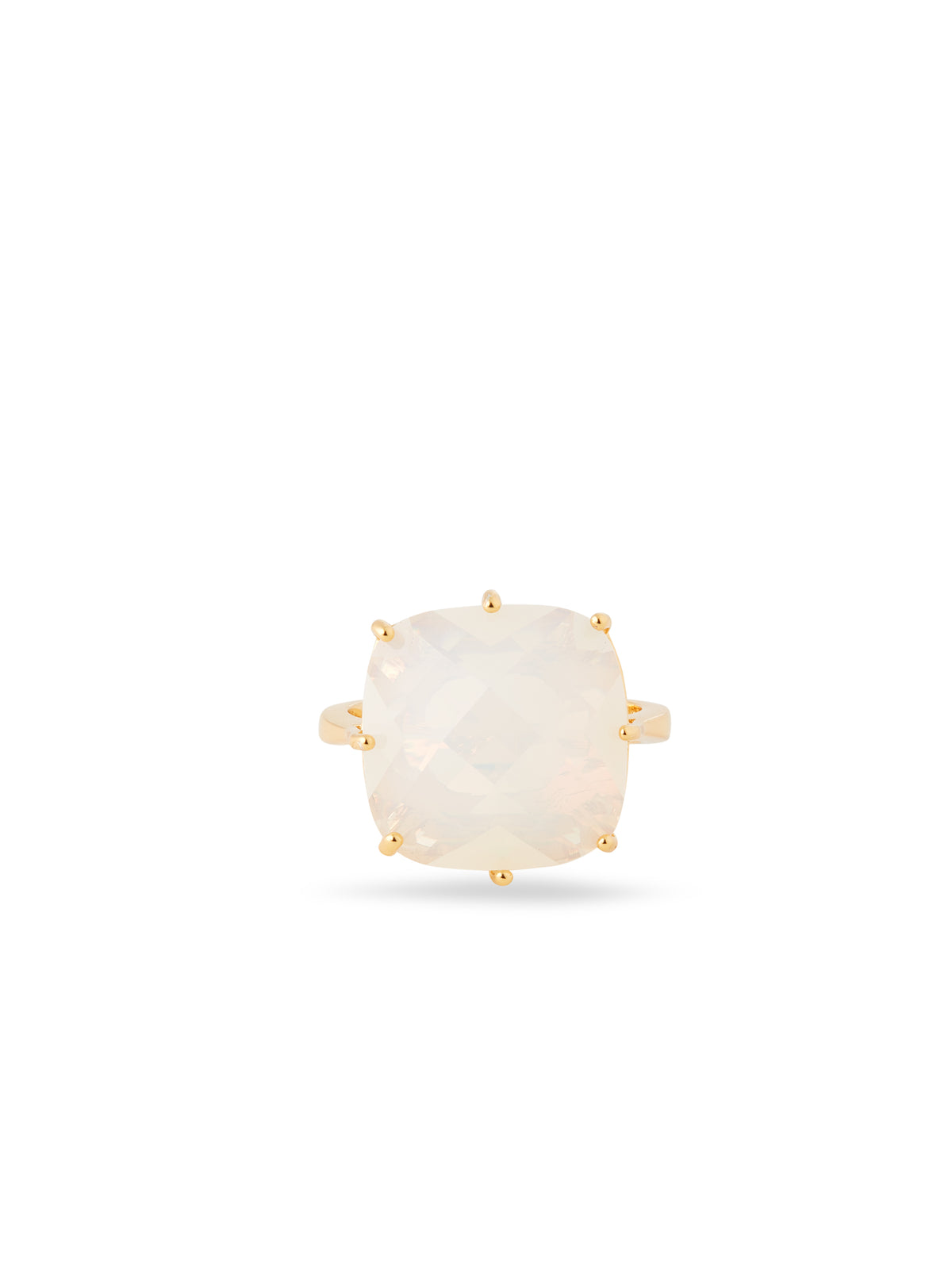 Opalescent White Diamantine Square Stone Solitaire Ring | auld6021