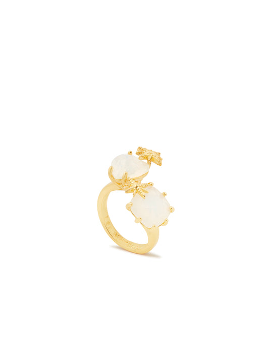Adjustable Ring You And Me Heart And Square Stones La Diamantine Opalescent White And Fine Stars | auld6182