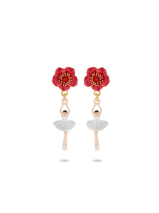 Ballerina And Red Flower Earrings