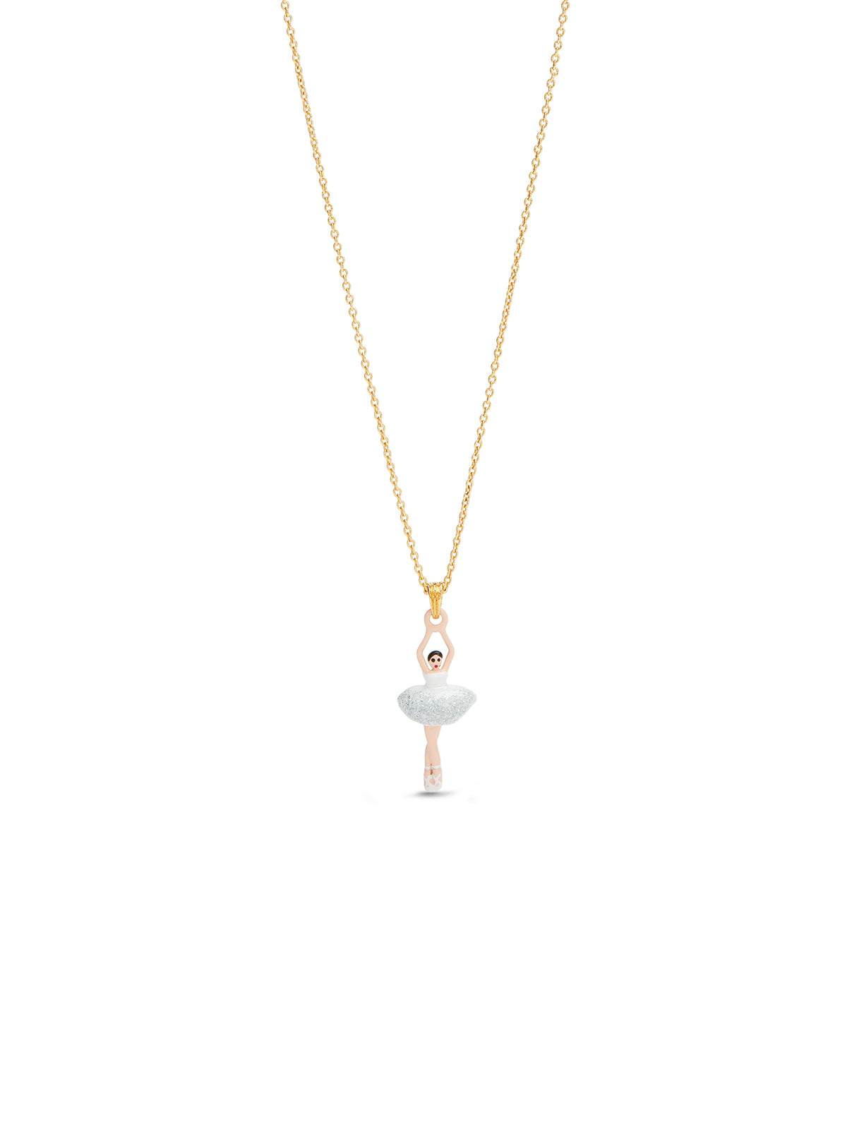 Ballerina Wearing A White Tutu With Silver Glitter Pendant Necklace | aumdd3011
