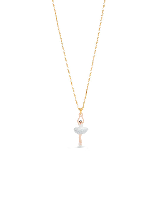 Ballerina Wearing A White Tutu With Silver Glitter Pendant Necklace