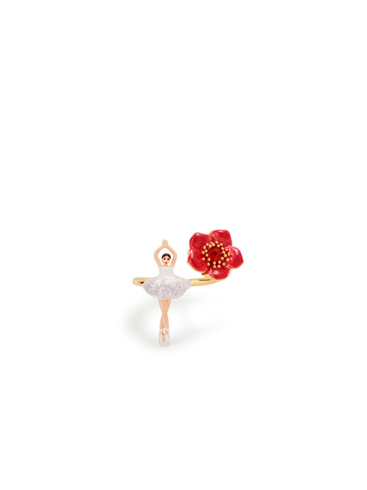 Ballerina And Red Flower Adjustable Ring | aumdd6011