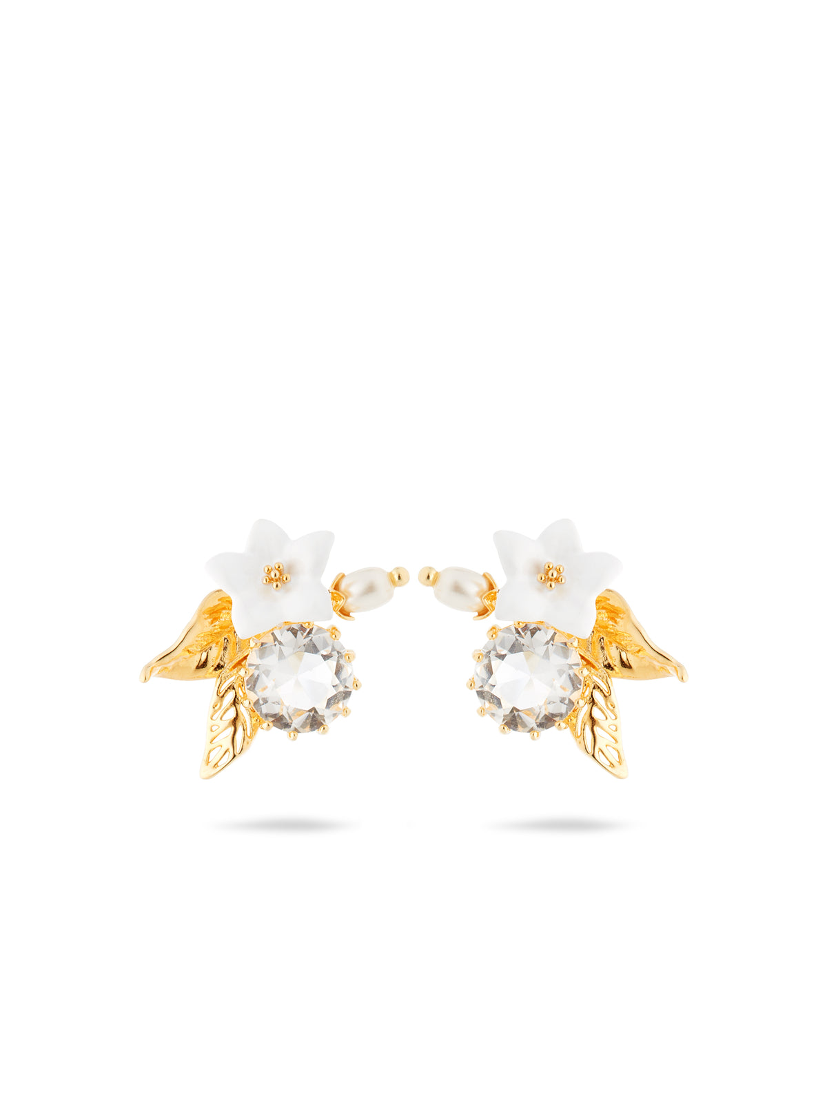 Aume111T/1 White Jasmine, Faceted Crystal And Crystal Pearl Bead Post Earrings | aume1111