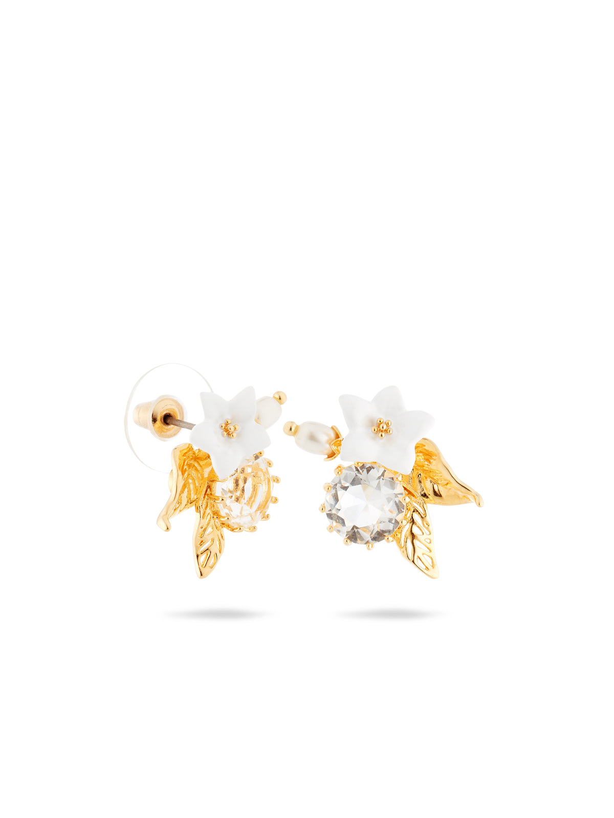 Aume111T/1 White Jasmine, Faceted Crystal And Crystal Pearl Bead Post Earrings | aume1111