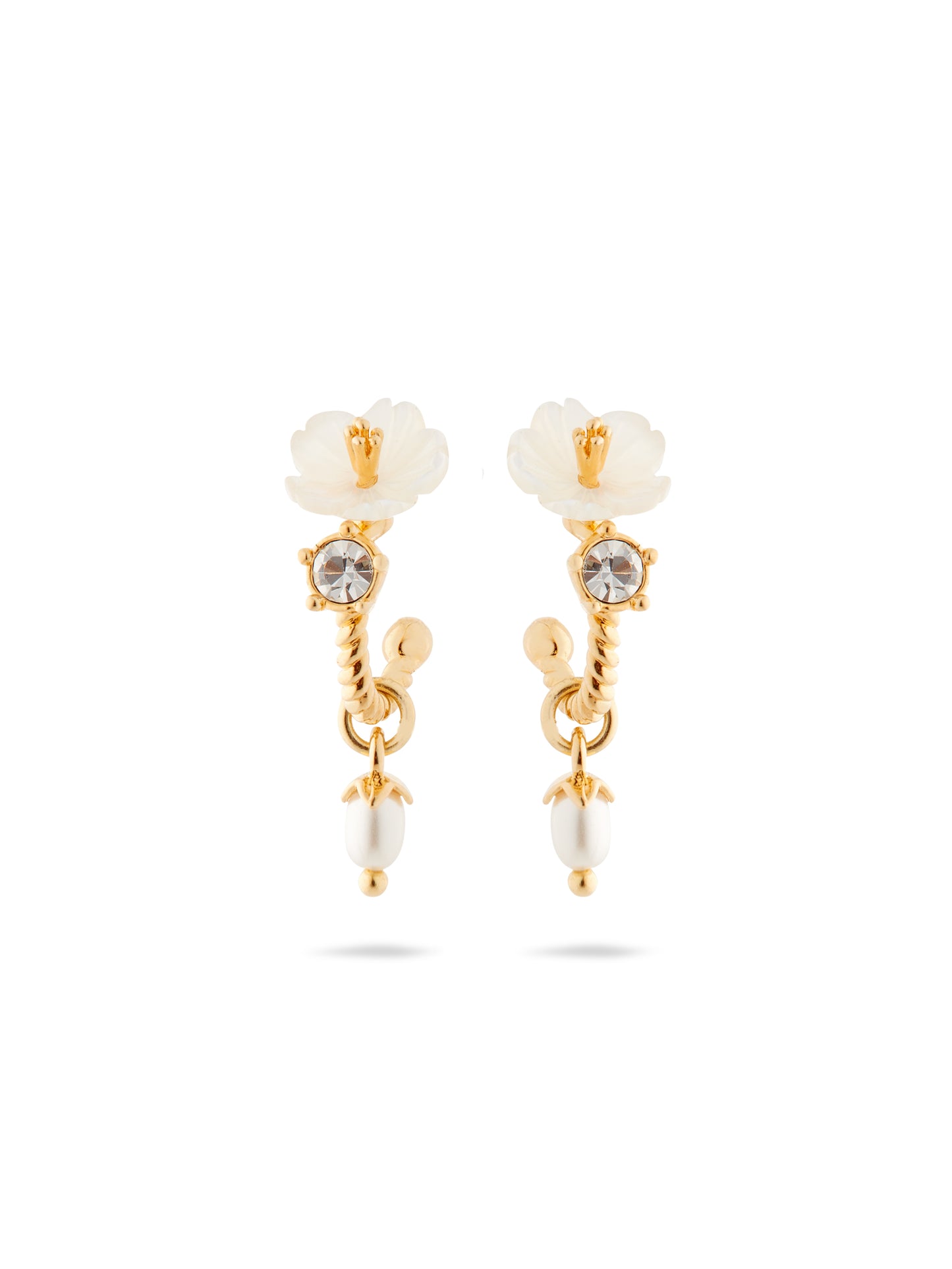 White Jasmine, Faceted Crystal And Crystal Pearl Bead Post Dangle Earrings | aume1121