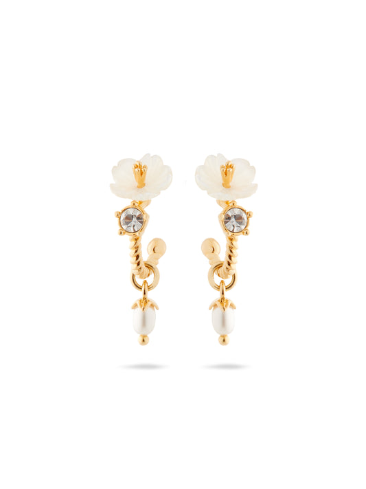 White Jasmine, Faceted Crystal And Crystal Pearl Bead Post Dangle Earrings | aume1121