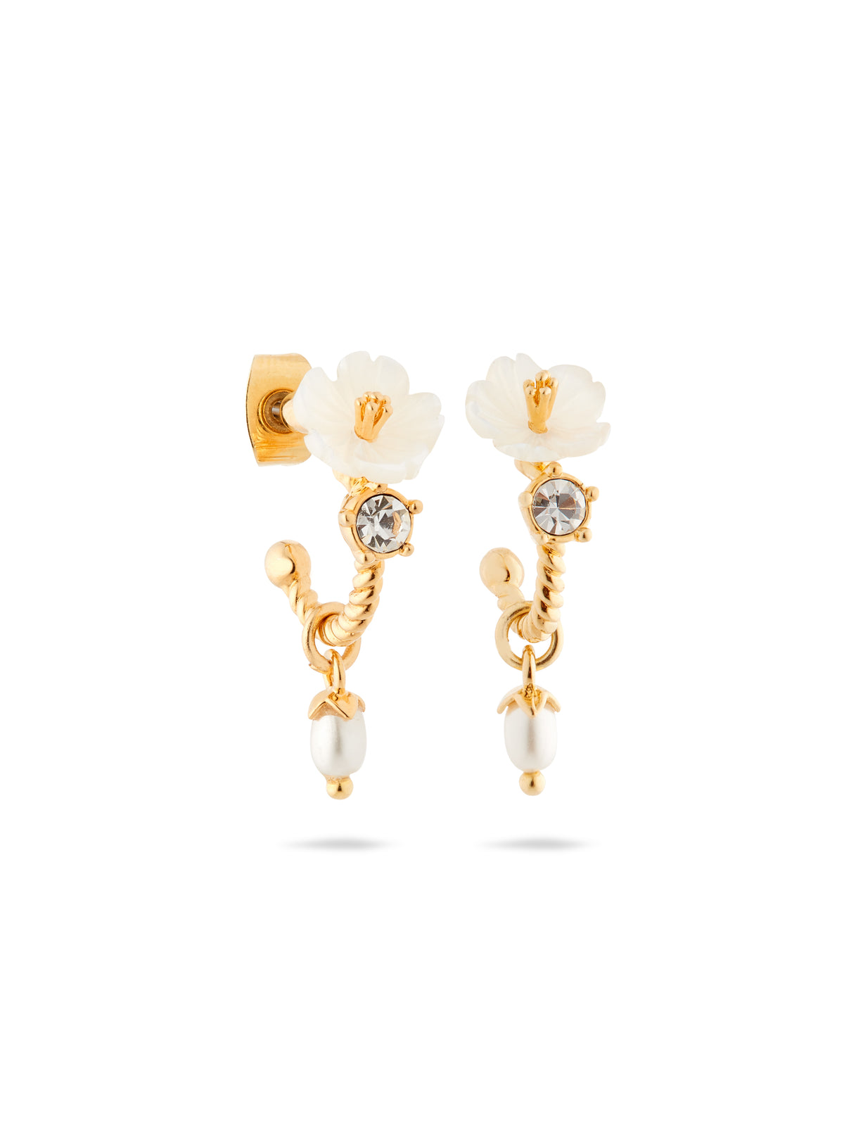 White Jasmine, Faceted Crystal And Crystal Pearl Bead Post Dangle Earrings | aume1121