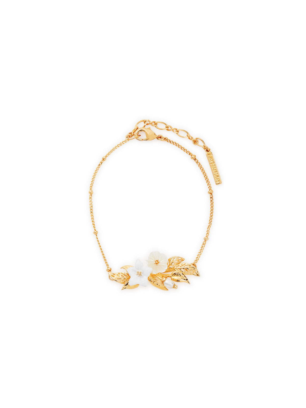 White Jasmine And Crystal Pearl Bead Fine Bracelet | aume2041