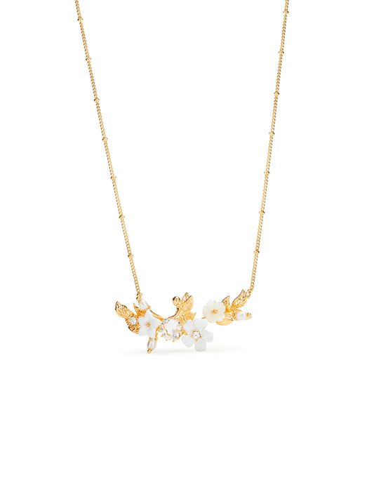 Aume306/1 White Jasmine, Faceted Crystal And Crystal Pearl Bead Statement Necklace