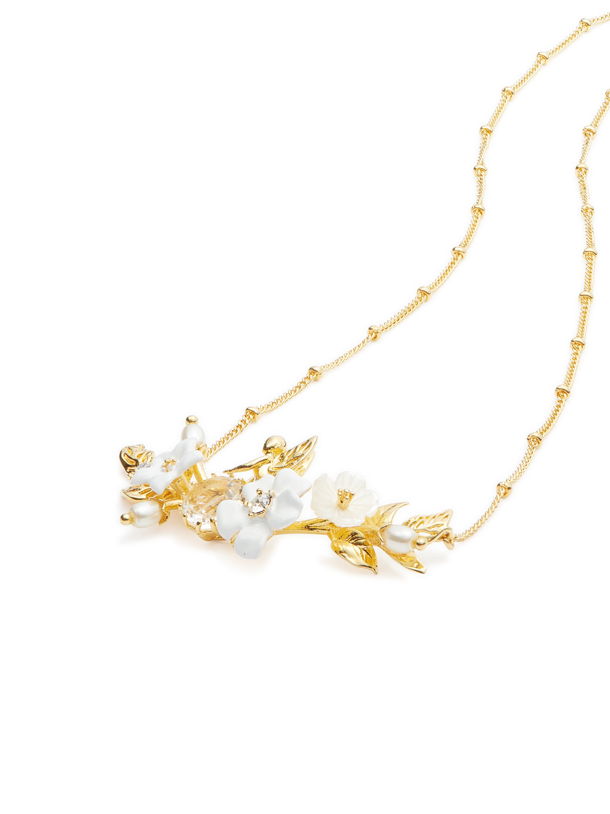Aume306/1 White Jasmine, Faceted Crystal And Crystal Pearl Bead Statement Necklace | aume3061