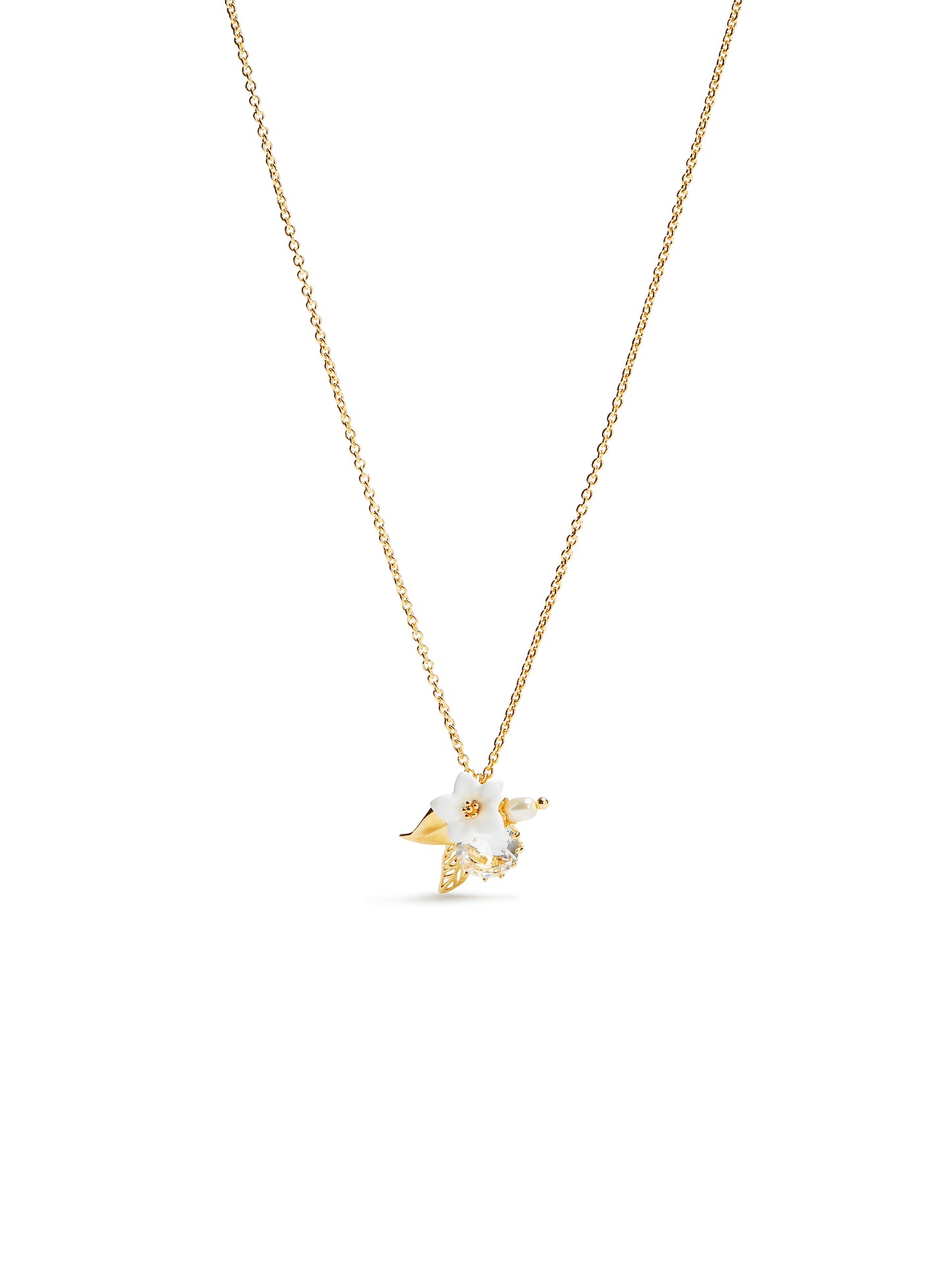 AUME307/1 White Jasmine Crystal Pearl Necklace | aume3071