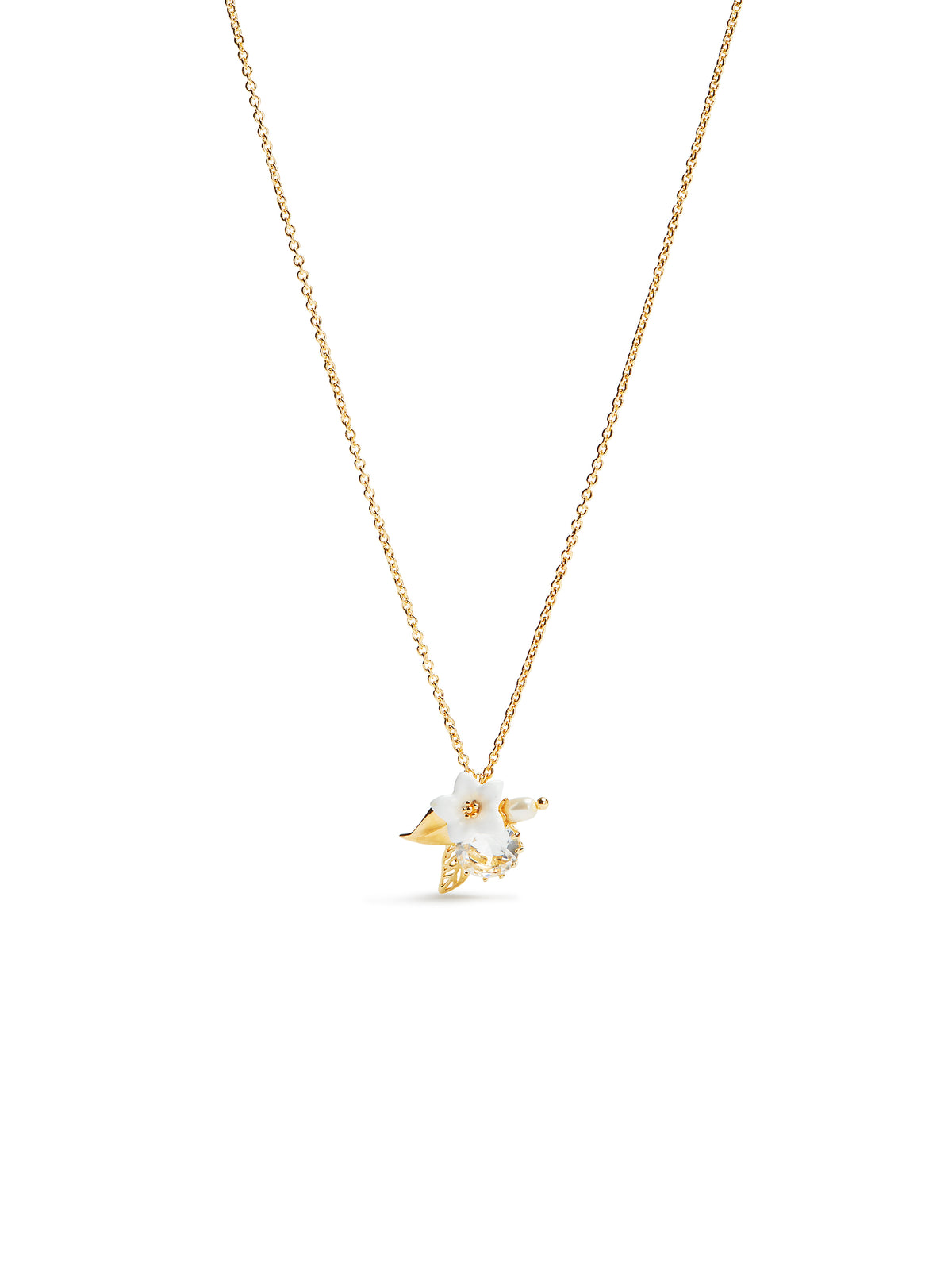 AUME307/1 White Jasmine Crystal Pearl Necklace | aume3071