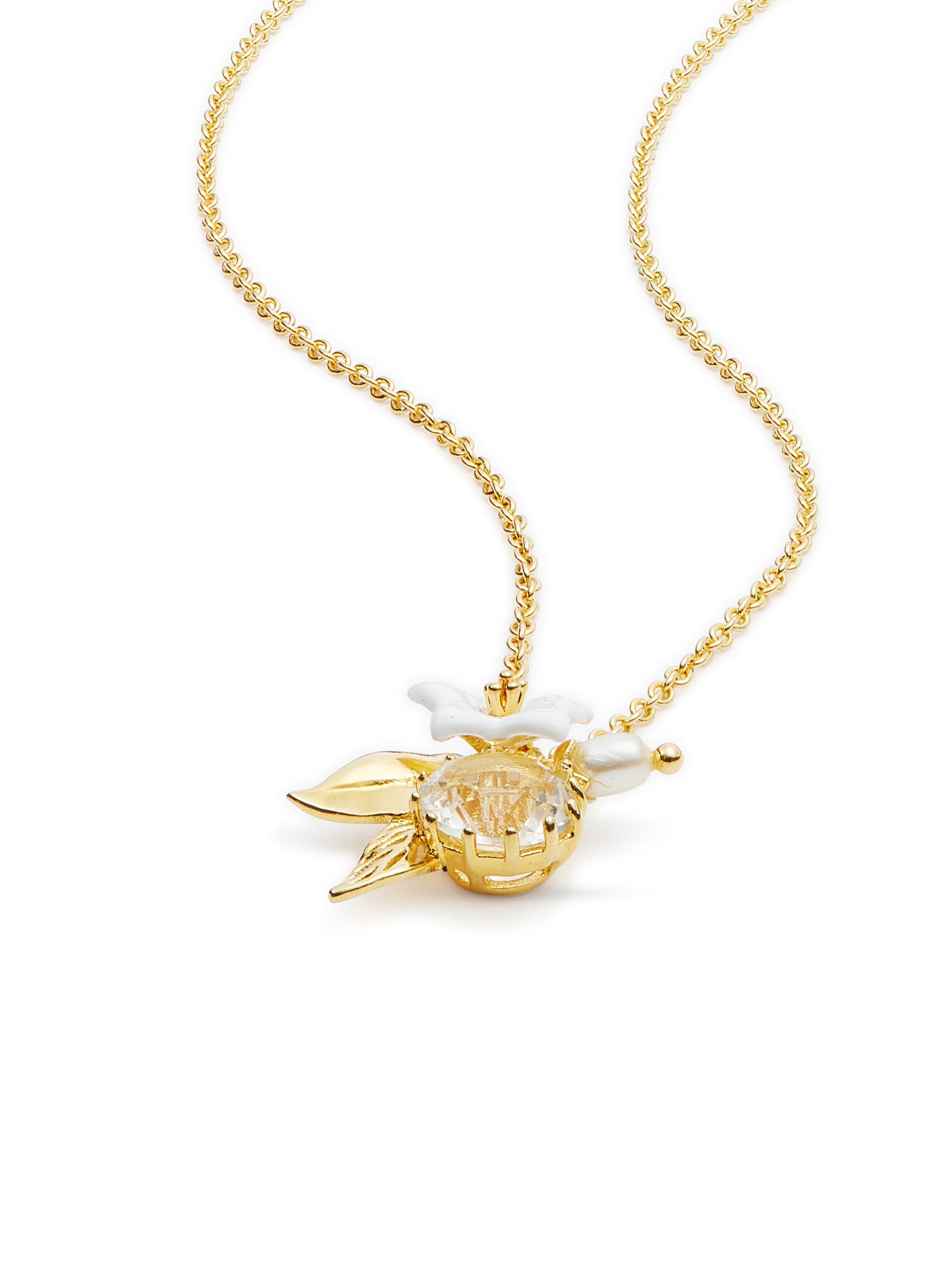AUME307/1 White Jasmine Crystal Pearl Necklace | aume3071