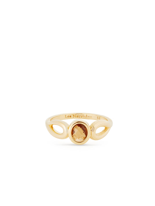Thin Gold Ring, Striated Texture And Faceted Crystal | aunb6011