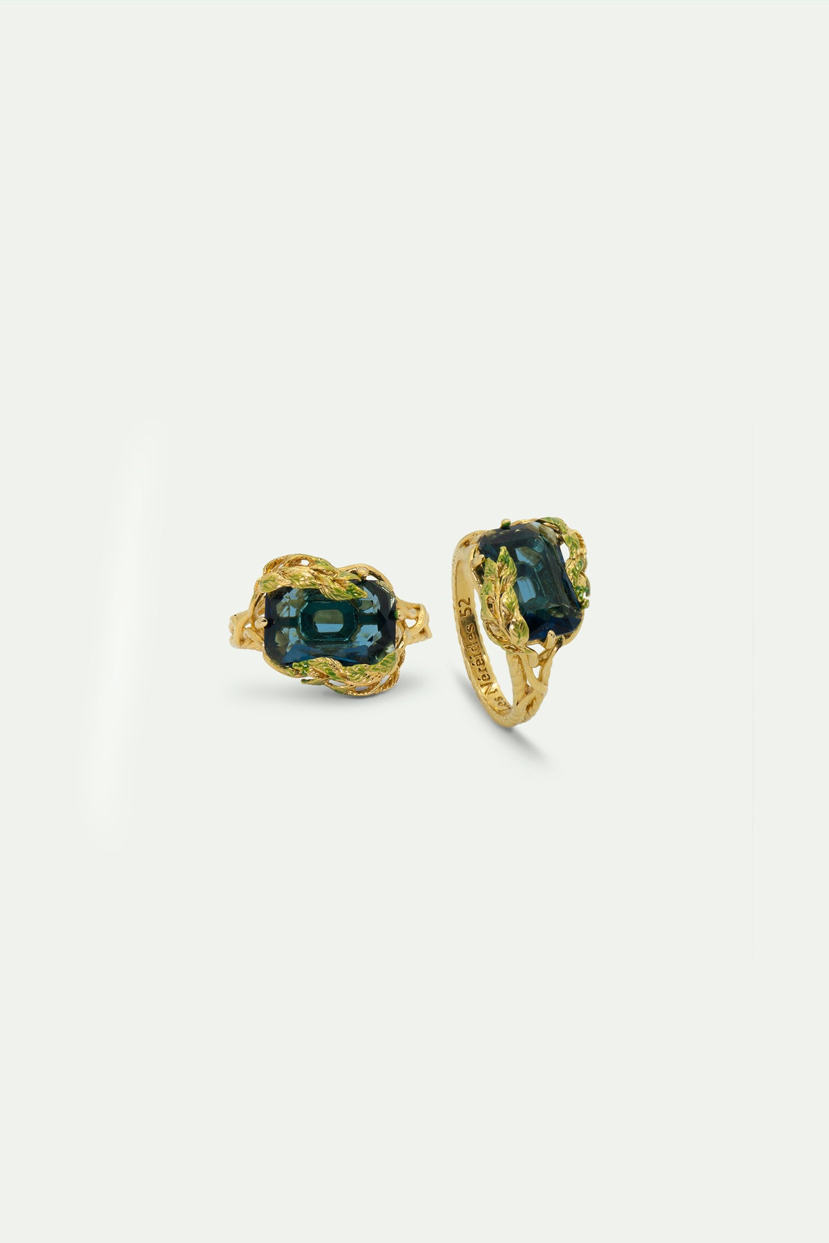 Wisteria Leaves And Faceted Crystal Cocktail Ring | auof6021
