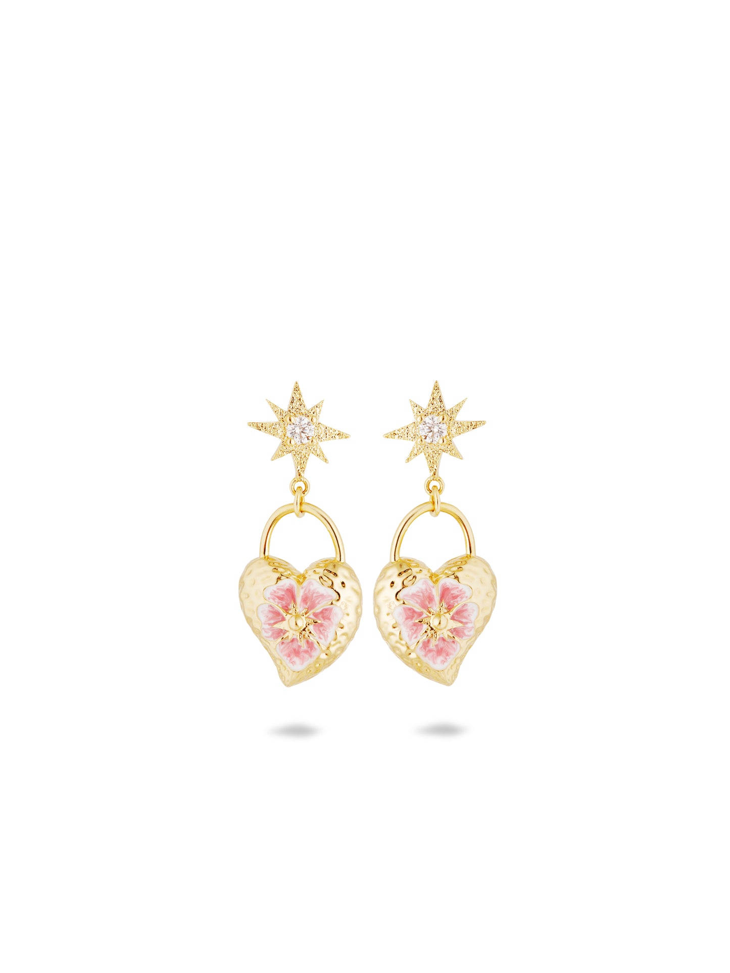Heart, Pansy Flower And Star Earrings
