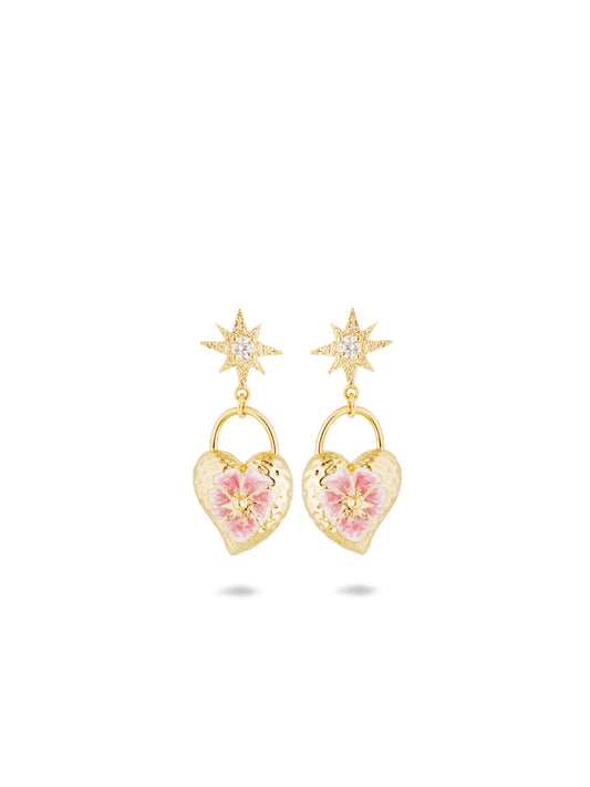 Heart, Pansy Flower And Star Earrings