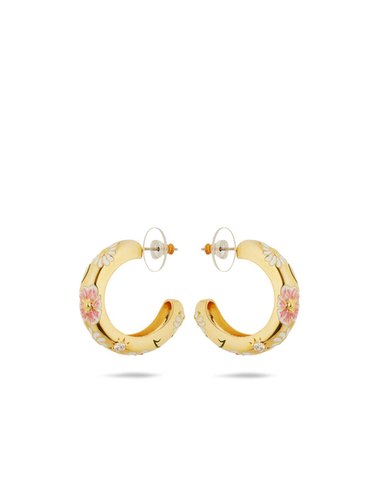 Daisy And Pansy Flower Hoop Earrings