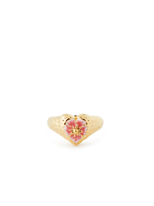Heart And Pansy Flower Cocktail Ring | aups6021