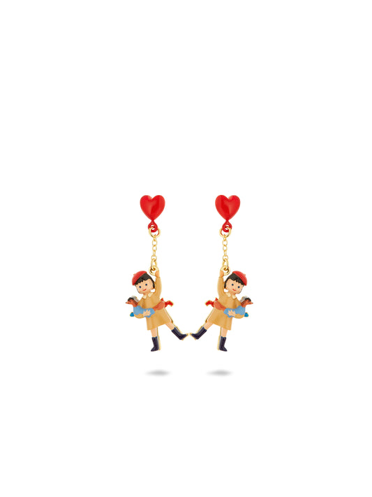 Little Girl, Dachshund And Inflatable Heart Balloon Earrings