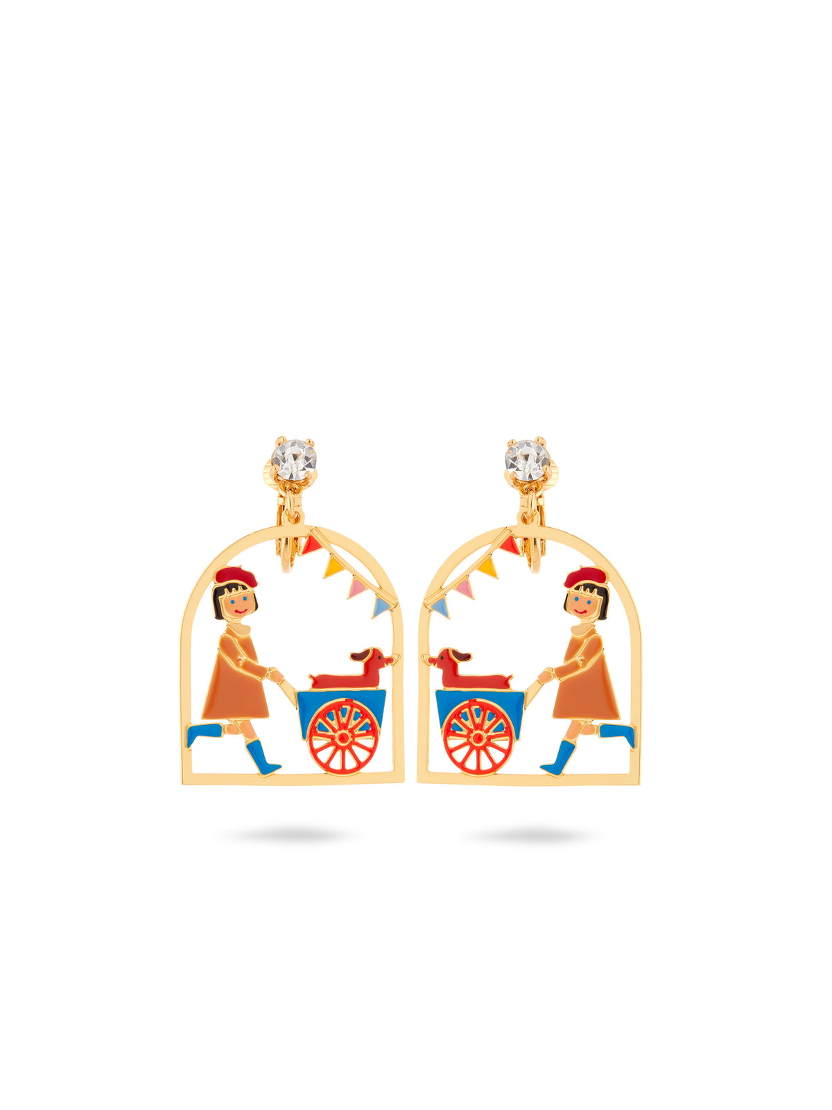 Little Girl And Dachshund At The Funfair Earrings | auto1091