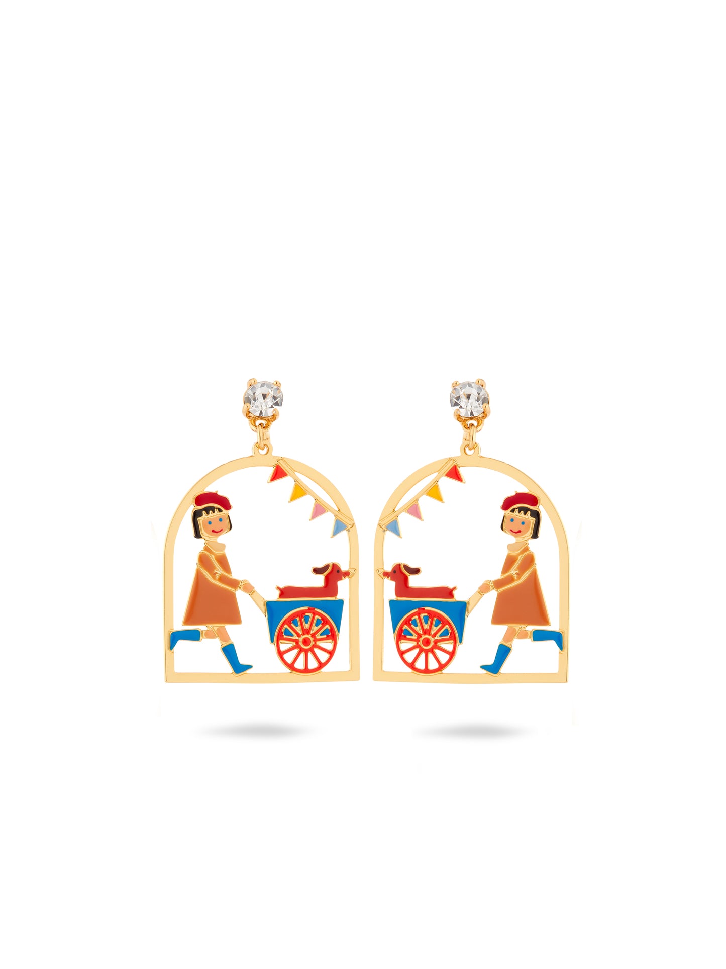 Little Girl And Dachshund At The Funfair Earrings | auto1091