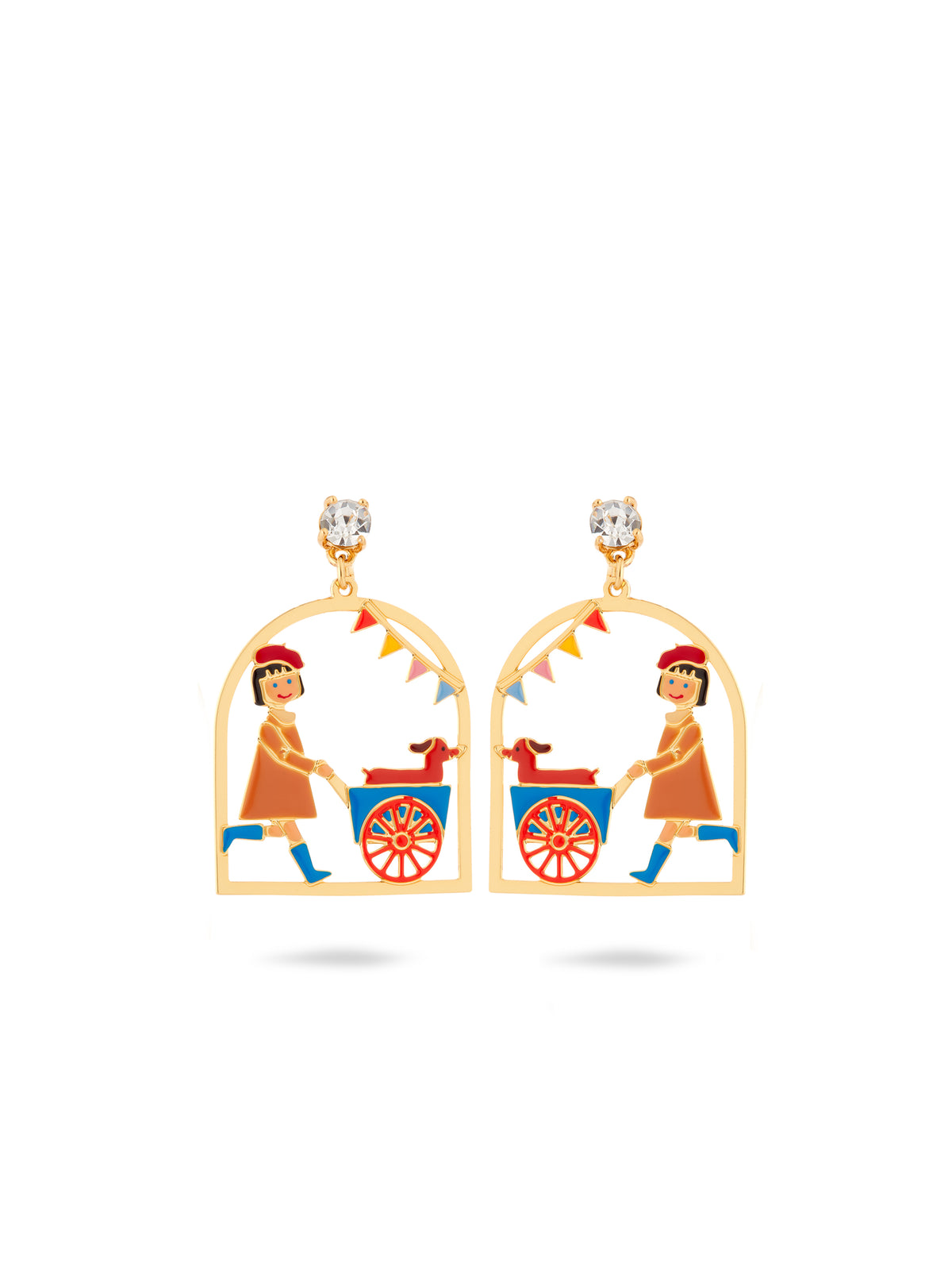 Little Girl And Dachshund At The Funfair Earrings | auto1091