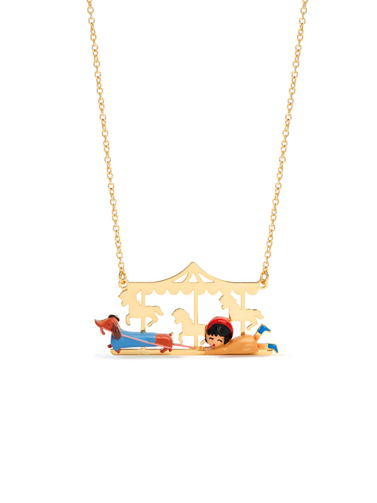 Little Girl And Dachshund Statement Necklace | auto3021