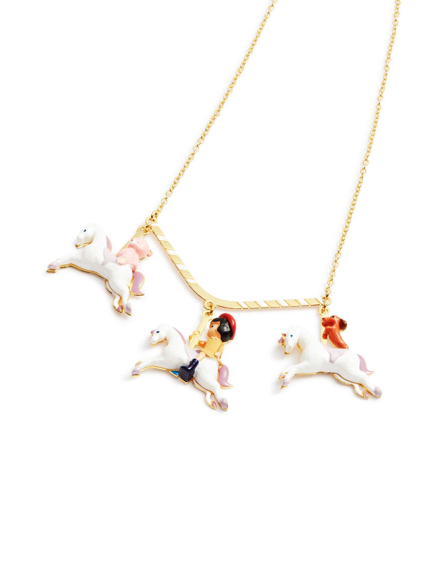 Little Girl, Dachshund And Teddy Bear On A Carousel Statement Necklace | auto3041