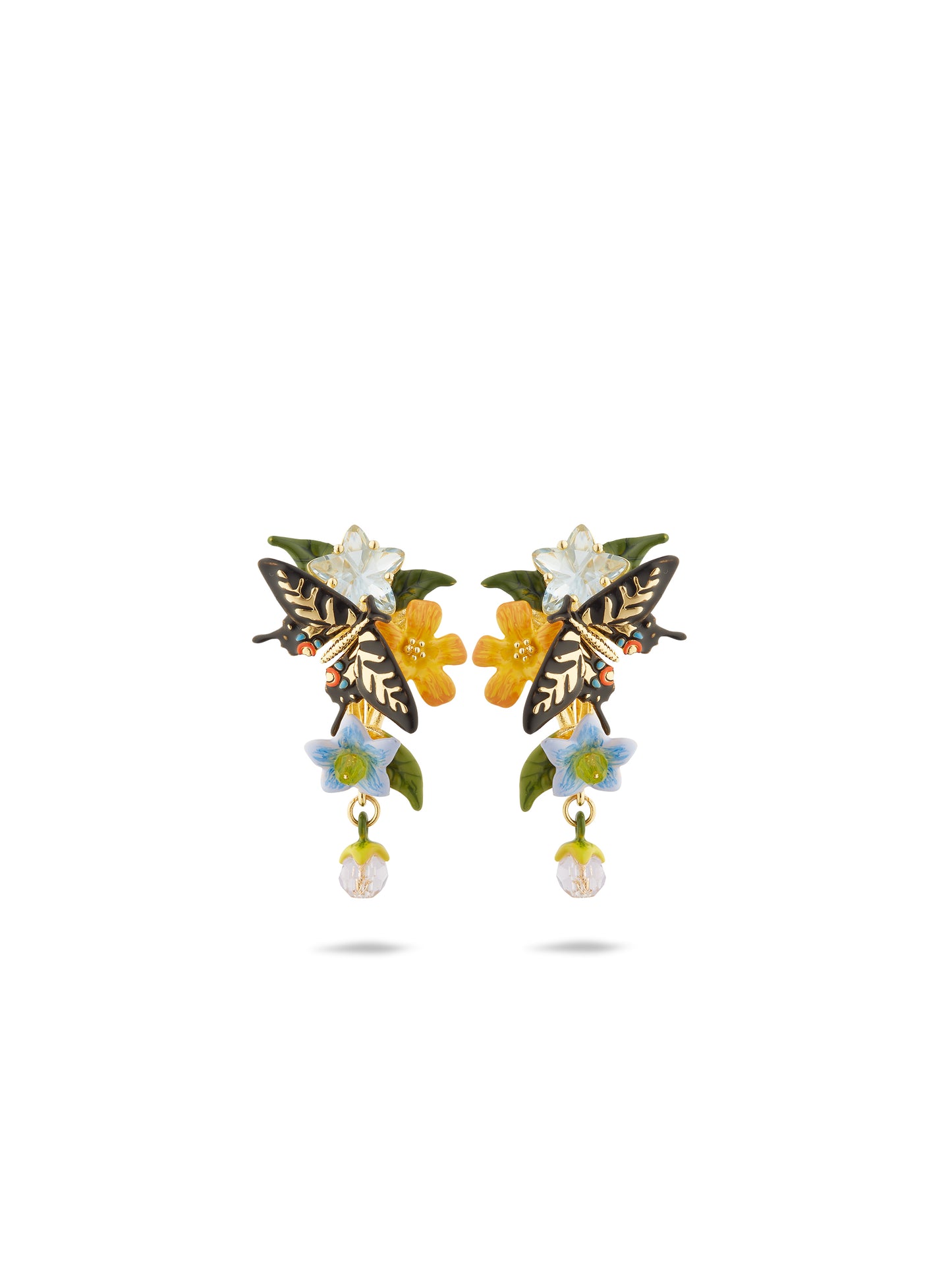 Butterfly, Flower And Hanging Pearl Earrings | autr1011