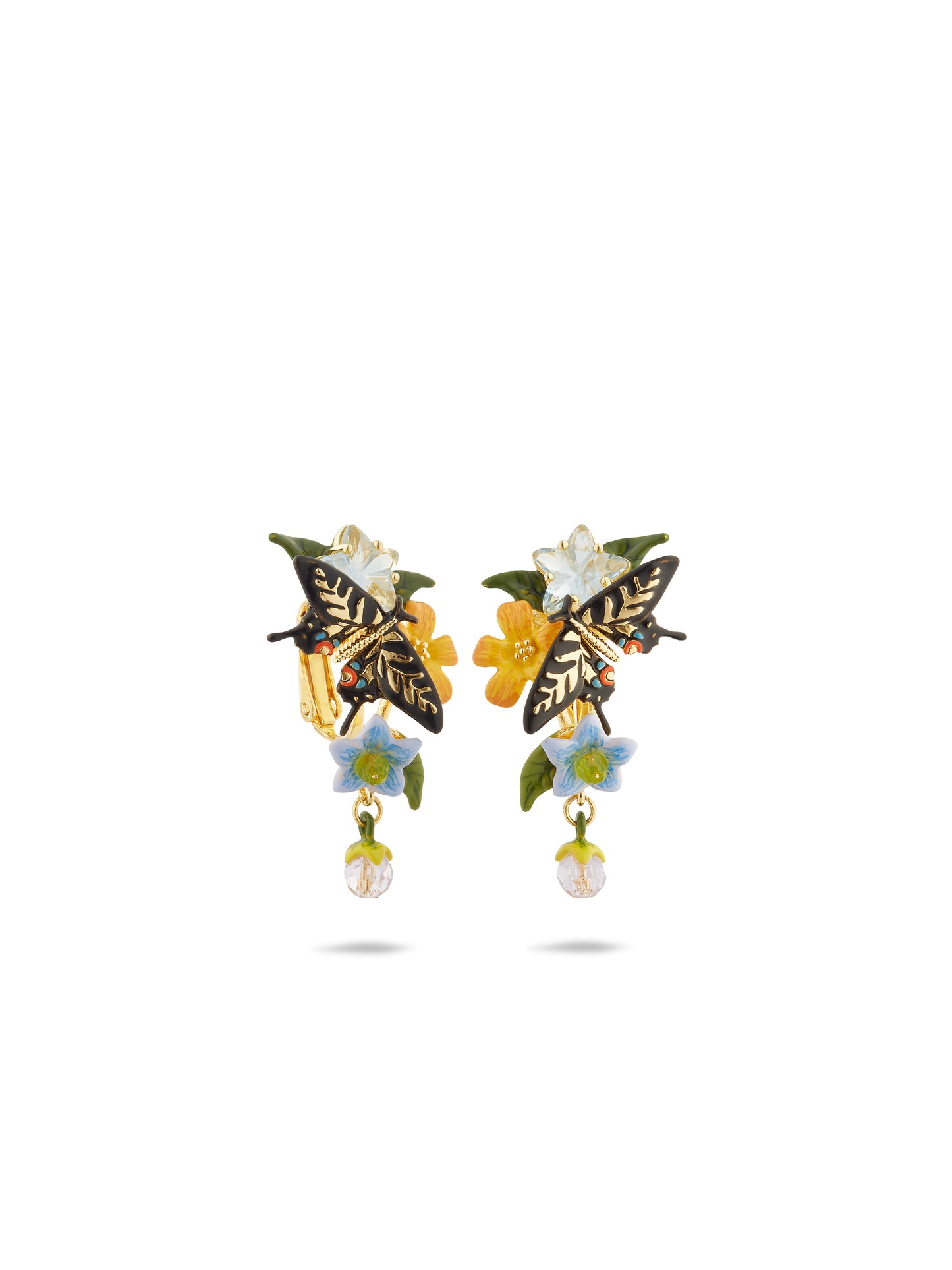 Butterfly, Flower And Hanging Pearl Earrings | autr1011
