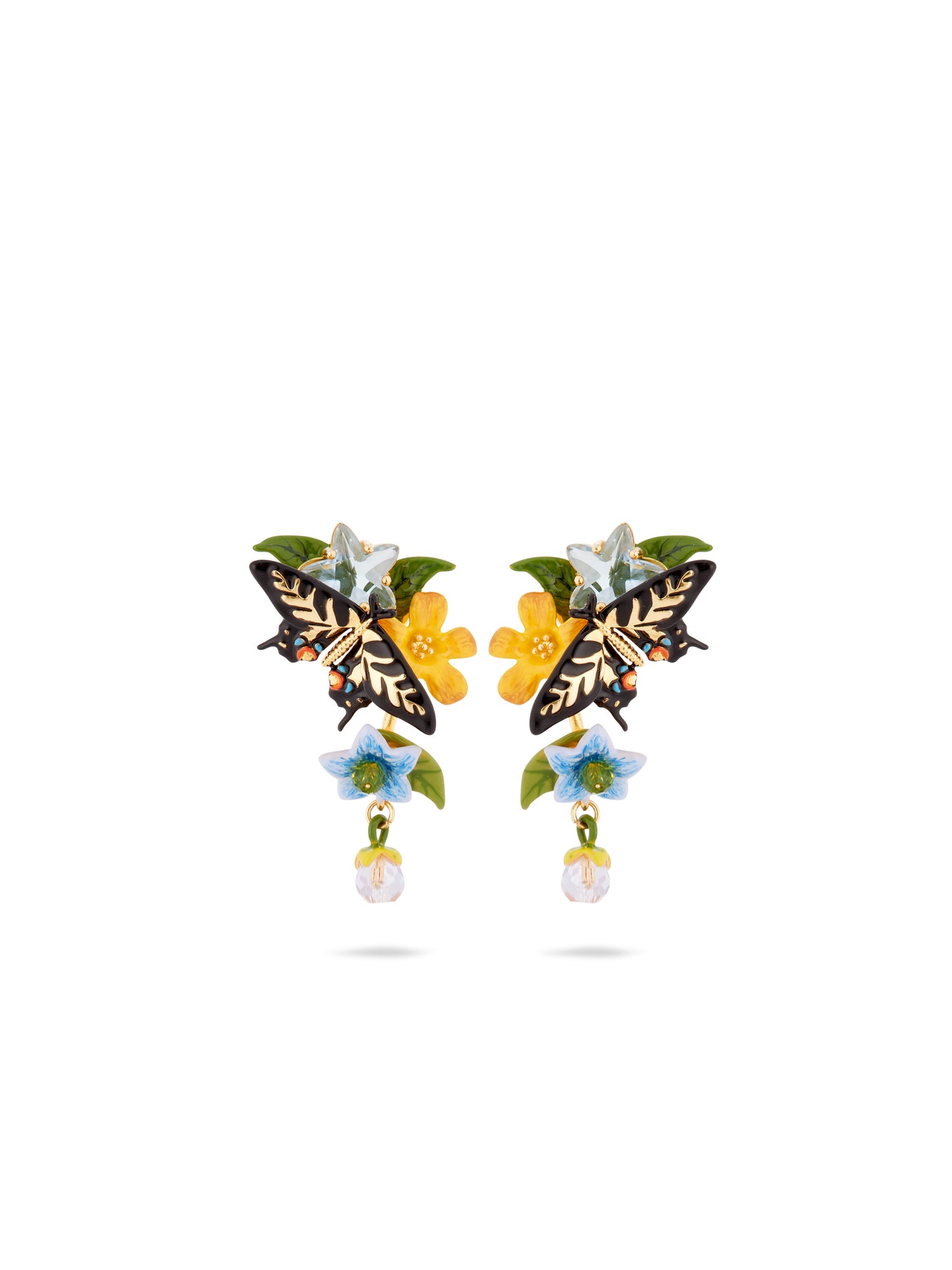 Butterfly, Flower And Hanging Pearl Earrings | autr1011