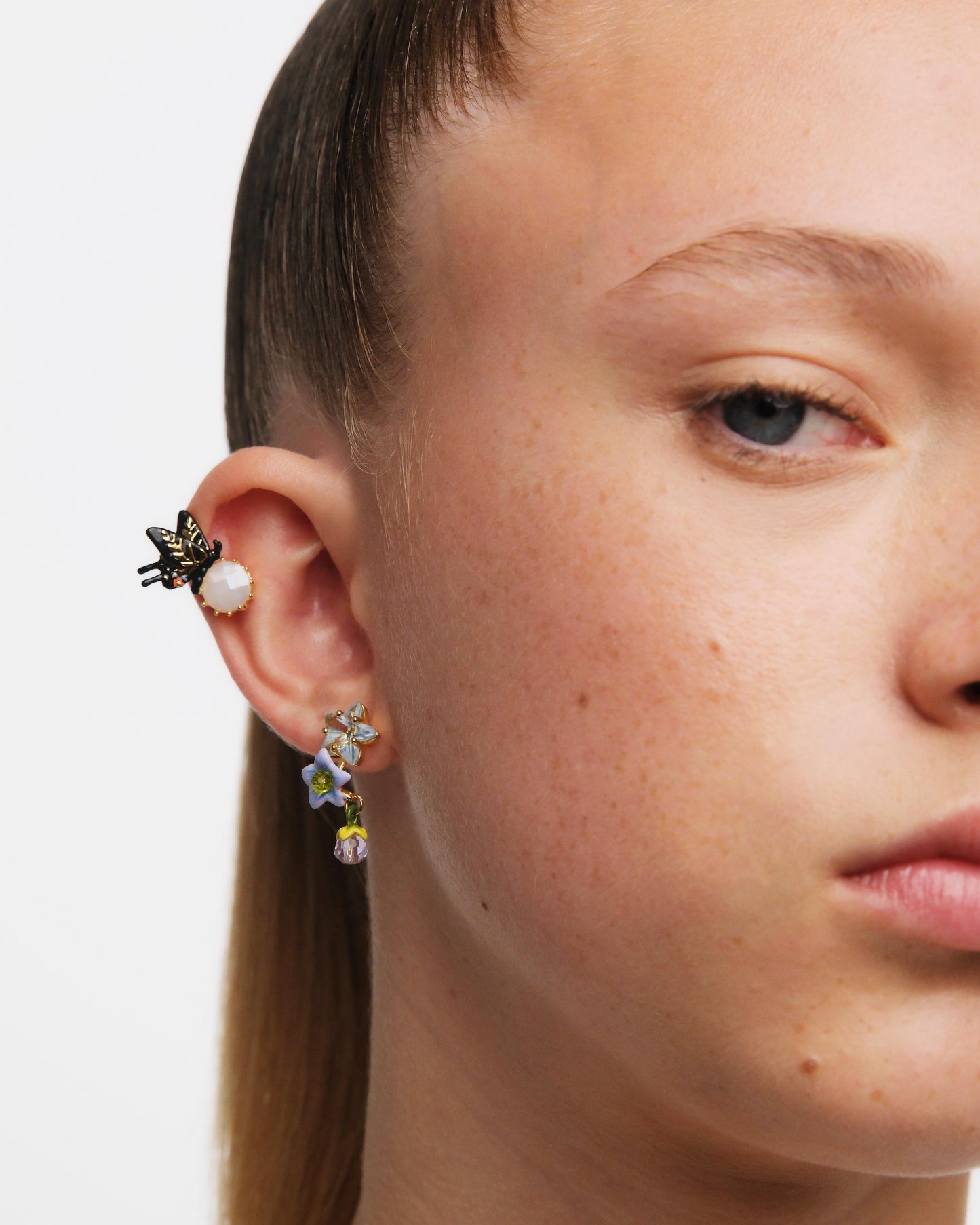 Sleeper Earrings, Butterfly And Faceted Crystal | autr1041