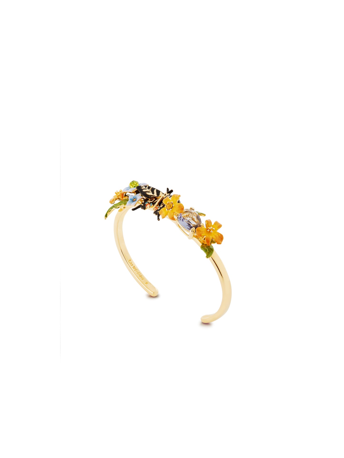 Butterfly, Jasmine Flowers And Faceted Crystal Cuff Bracelet | autr2011