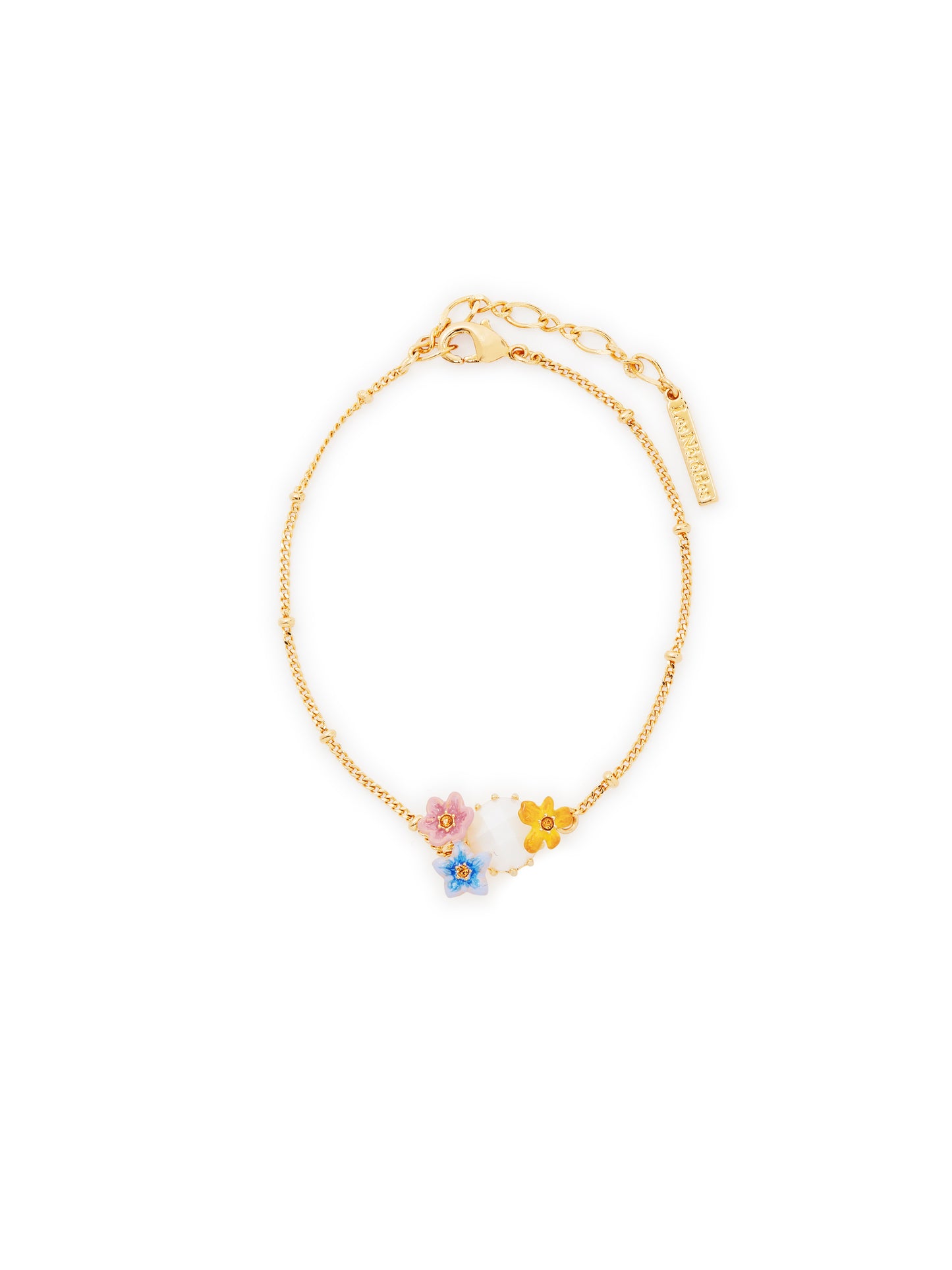 Faceted Crystal And 3 Coloured Jasmine Flowers Fine Bracelet | autr2021
