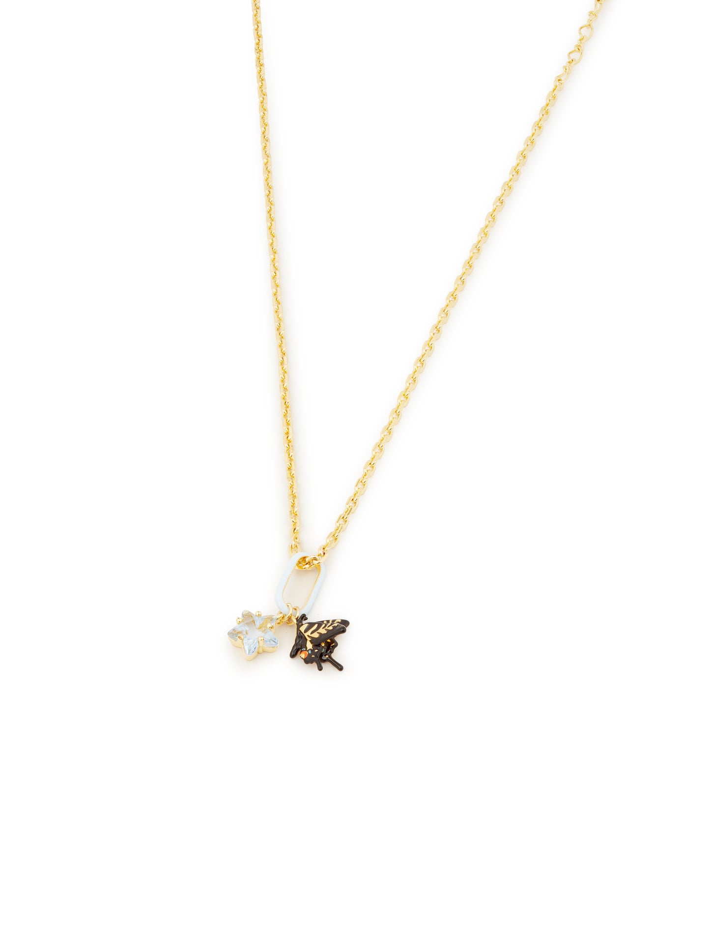 Butterfly And Faceted Star Charm Pendant Necklace | autr3021
