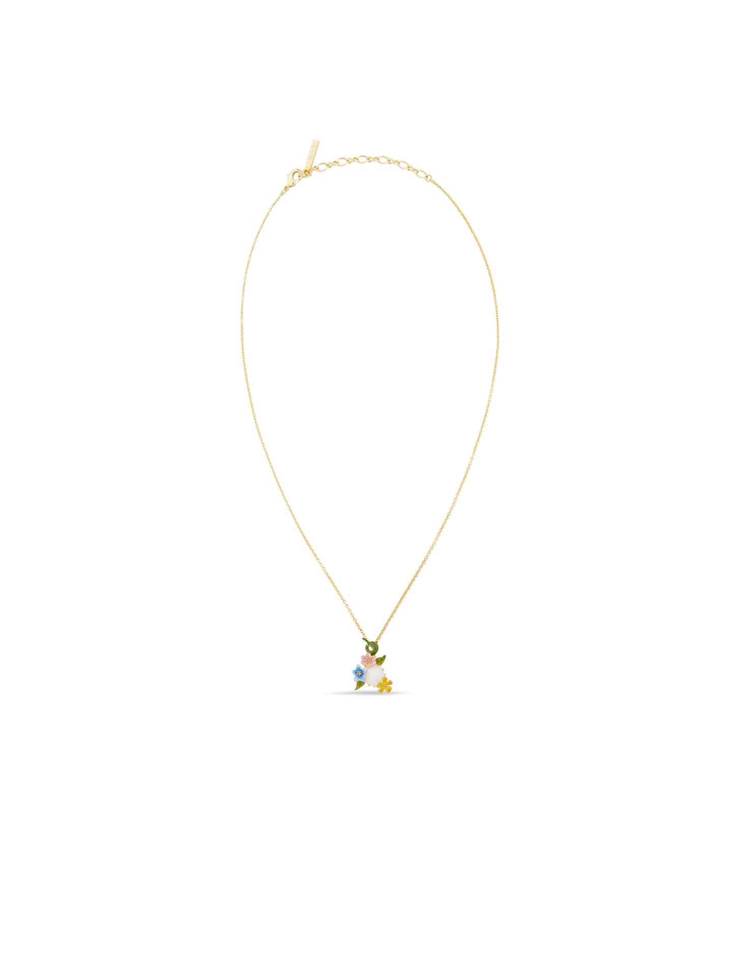 Pendant Necklace With 3 Colourful Jasmine Flowers And Faceted Stone | autr3031