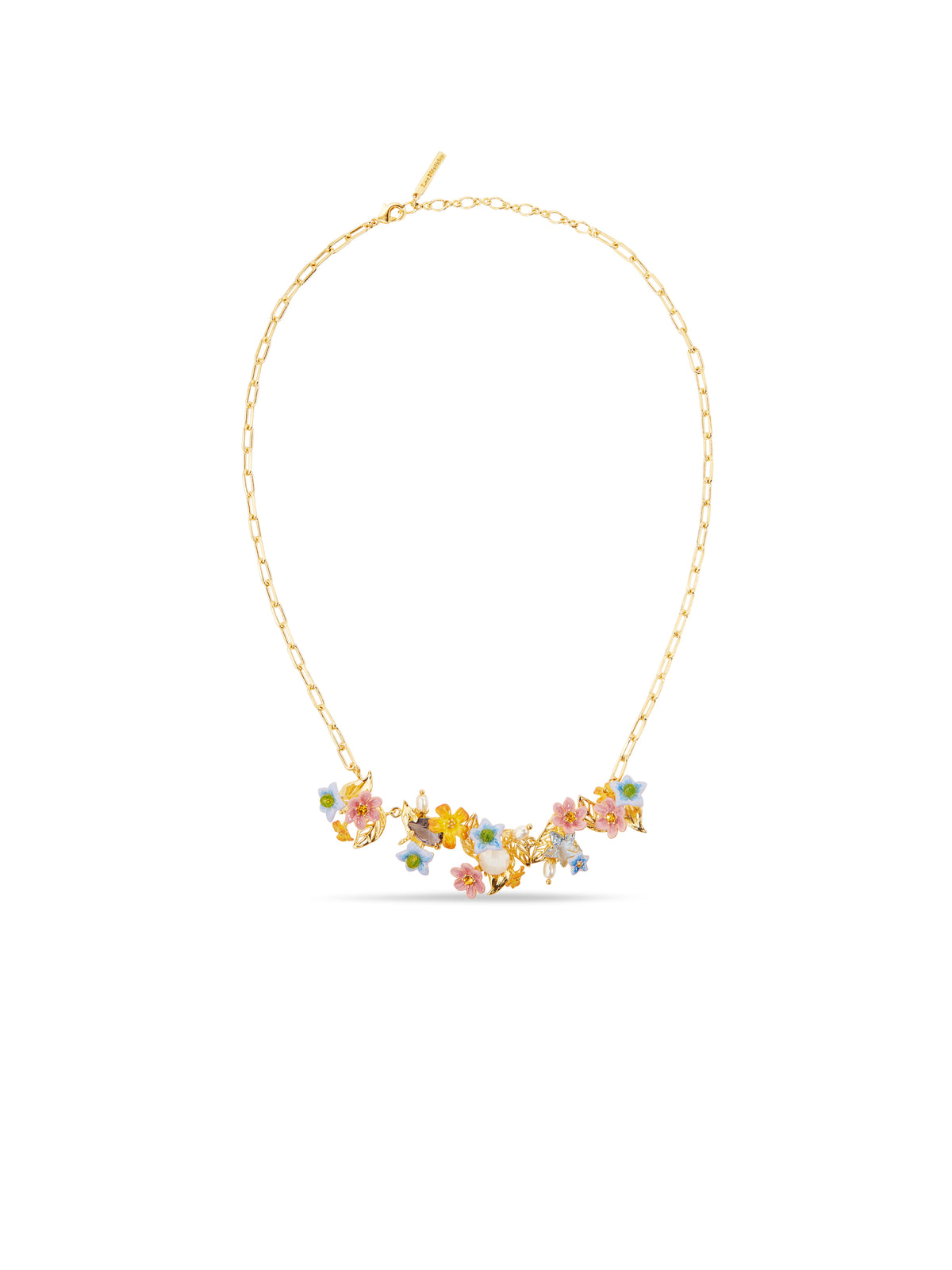Colourful Jasmine Flower, Faceted Stone And Crystal Pearl Bead Statement Necklace | autr3041