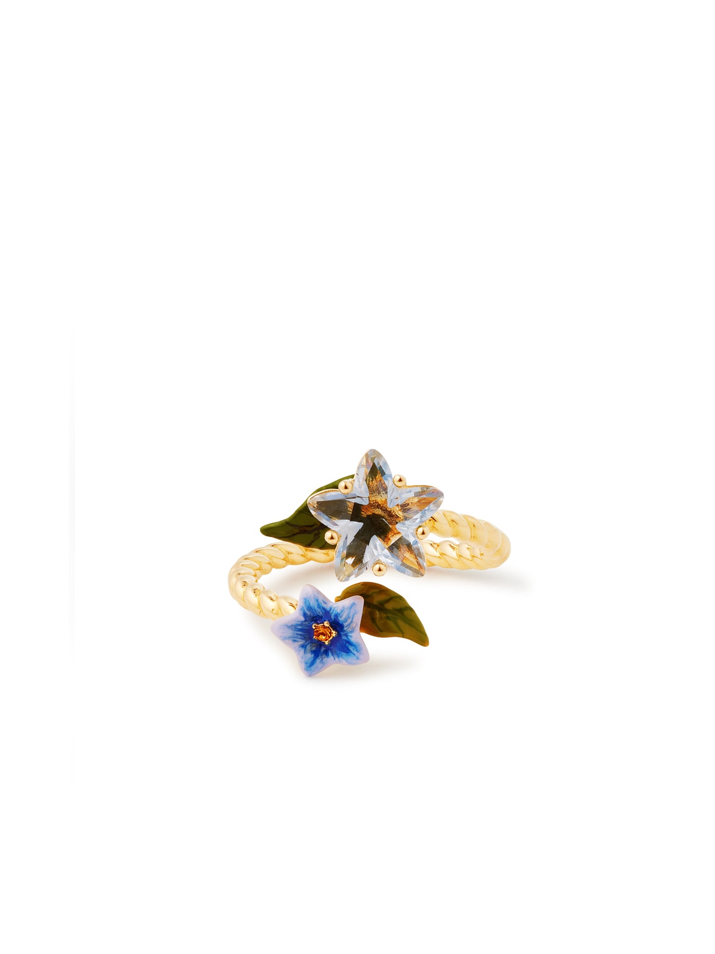 Faceted Star And Blue Jasmine Flower Adjustable You And Me Ring | autr6021