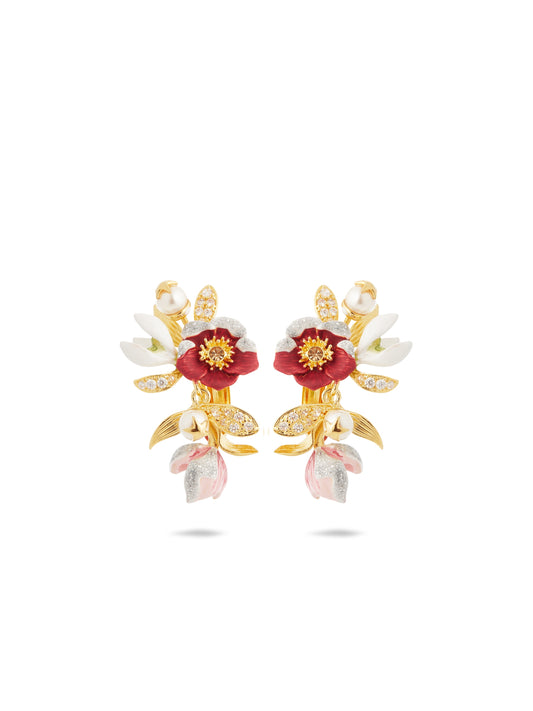 Hellebore Flower, Snowdrops And Crystal Earrings