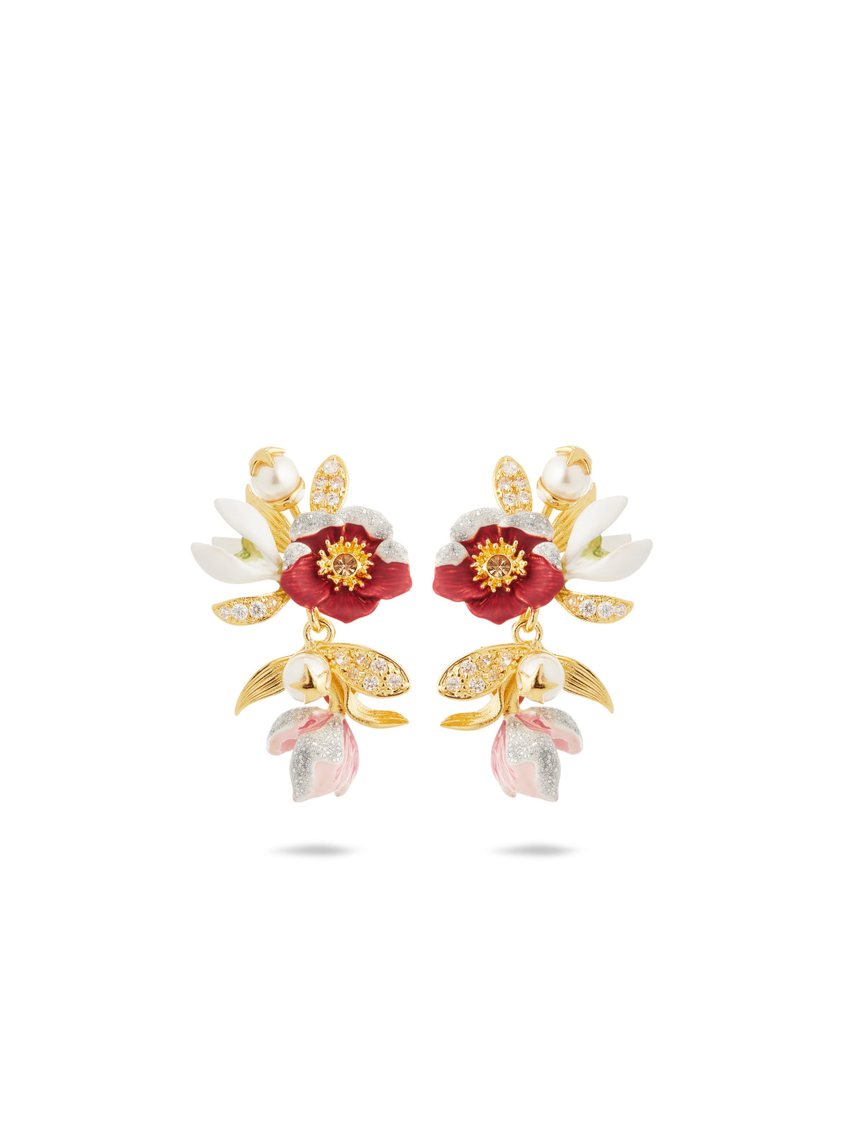 Hellebore Flower, Snowdrops And Crystal Earrings | auvh1011
