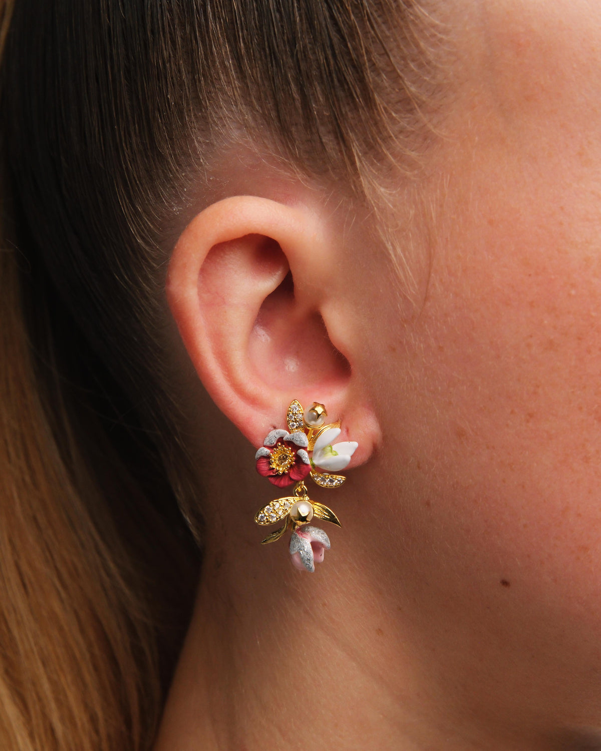 Hellebore Flower, Snowdrops And Crystal Earrings | auvh1011