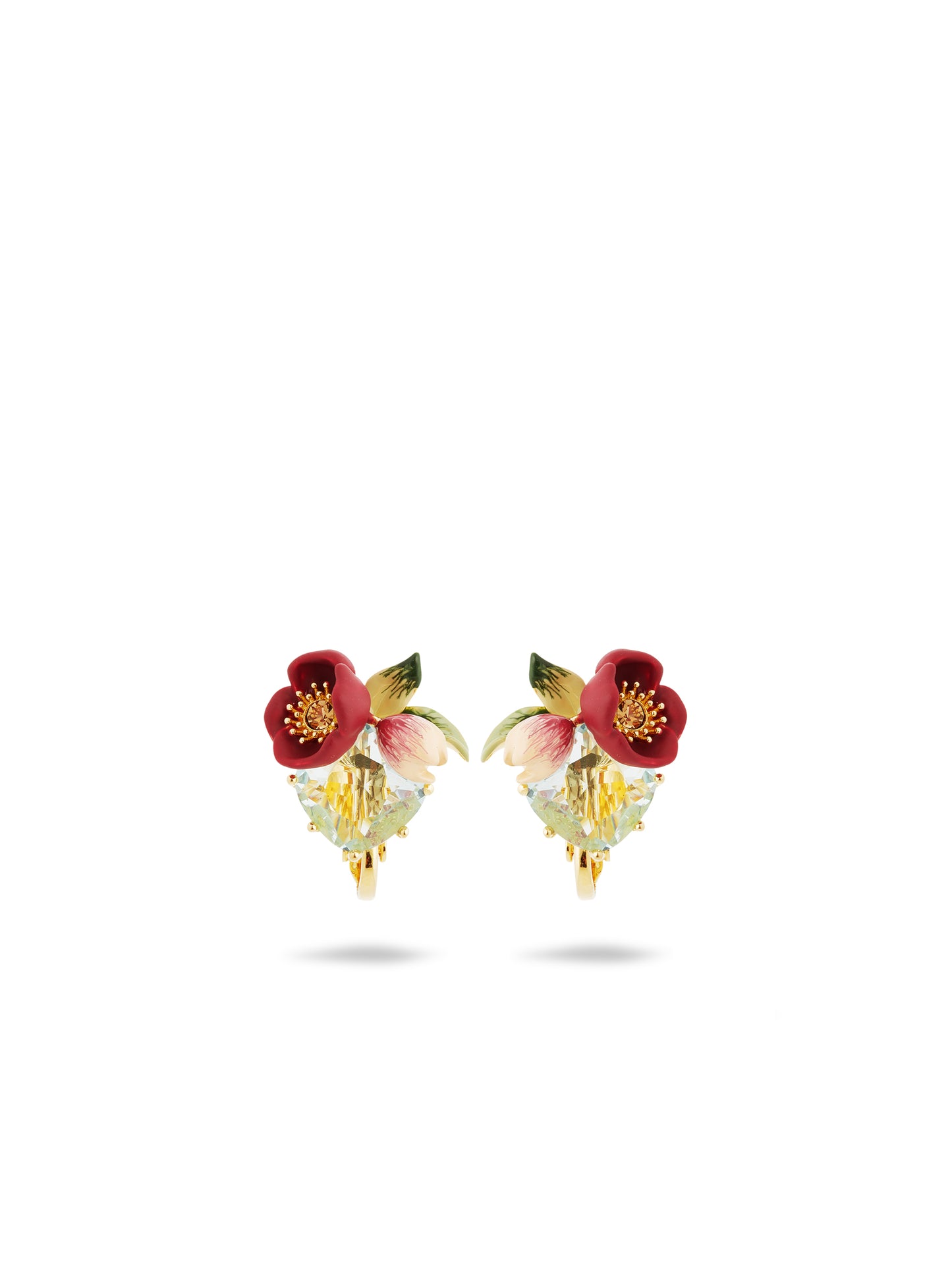 Red Hellebore Flower And Faceted Stone Earrings | auvh1021