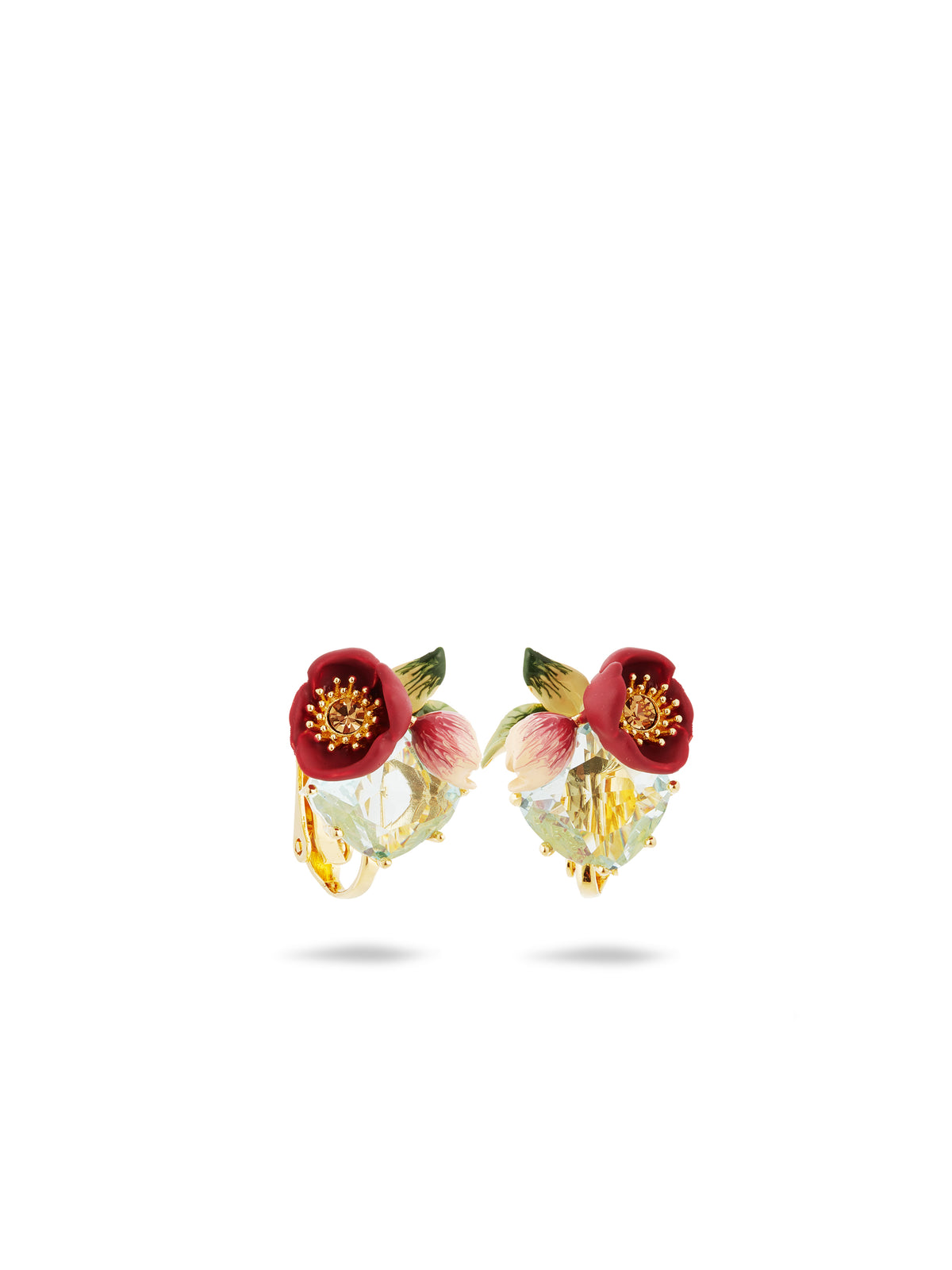 Red Hellebore Flower And Faceted Stone Earrings | auvh1021