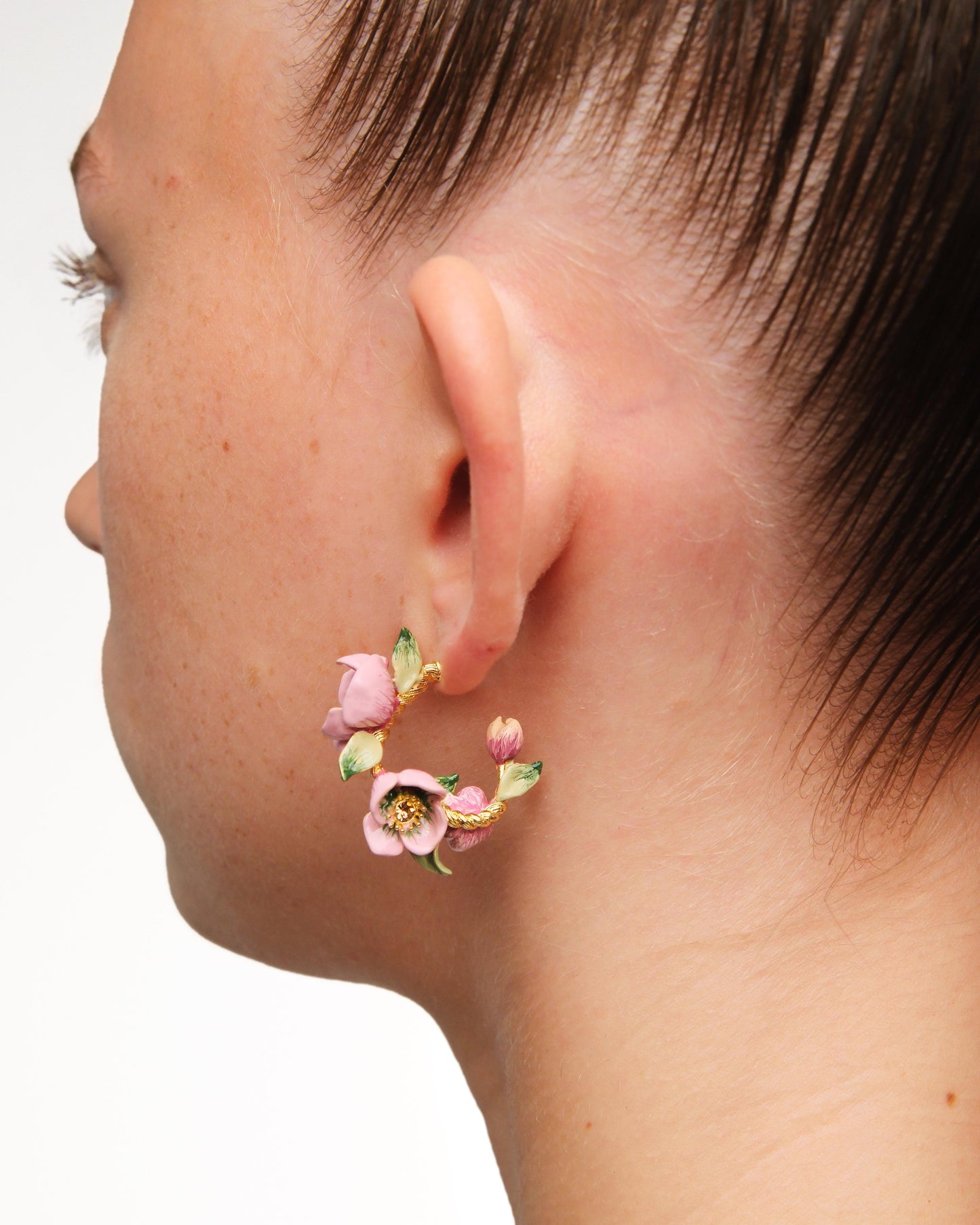 Christmas Rose & Hellebore Flower Hoop Earrings