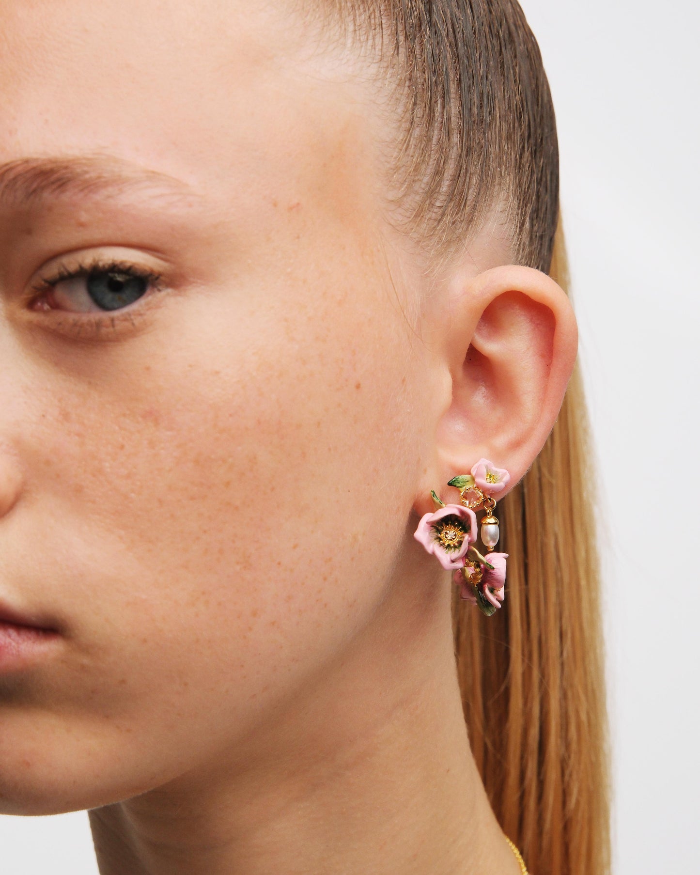 Christmas Rose & Hellebore Flower Hoop Earrings