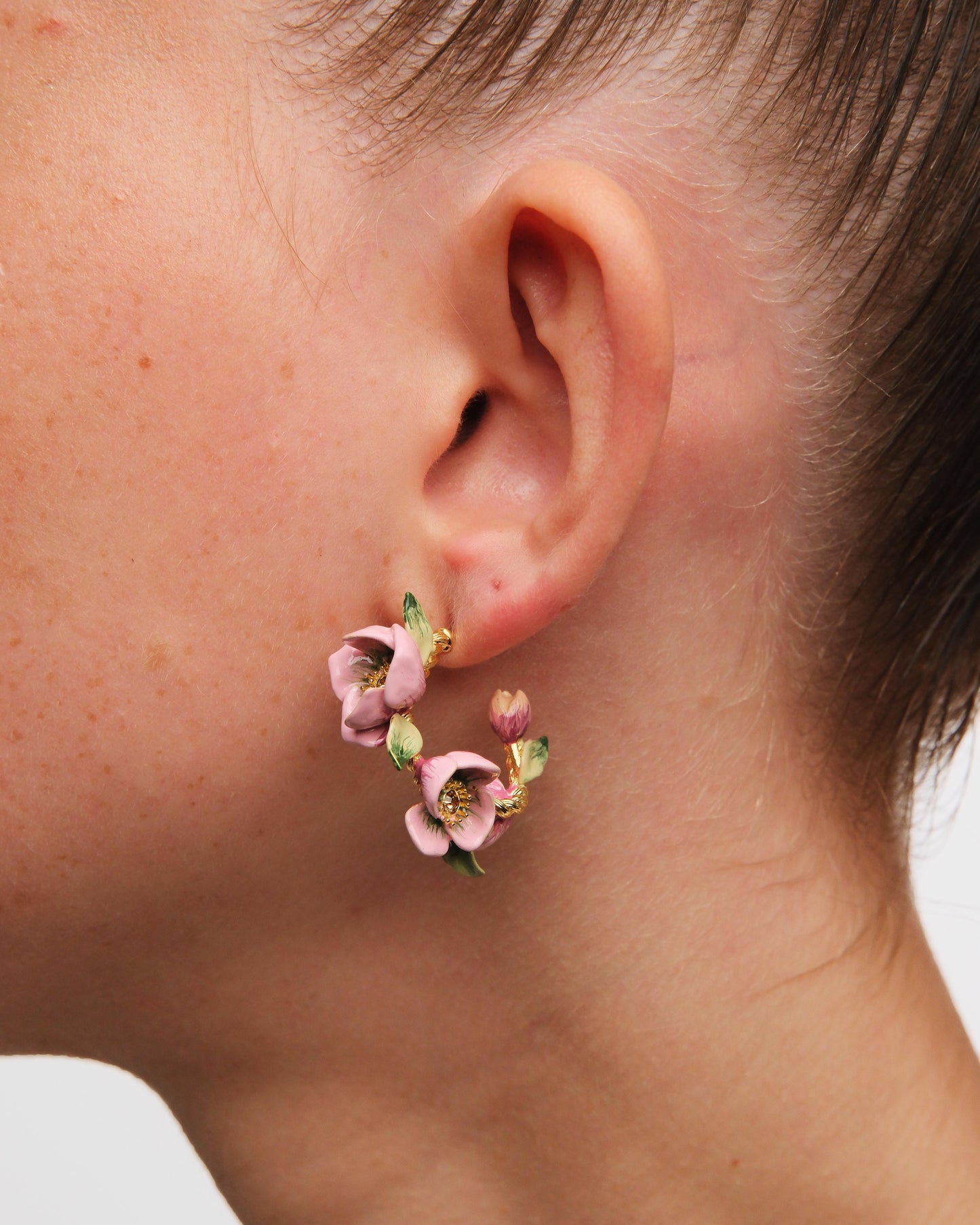 Christmas Rose & Hellebore Flower Hoop Earrings