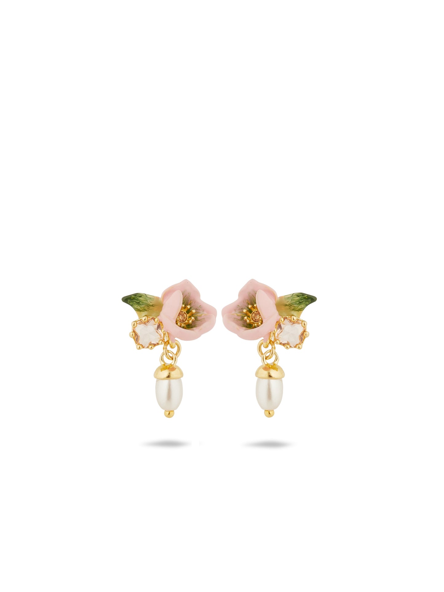 Hellebore Christmas Rose & Crystal Pearl Earrings