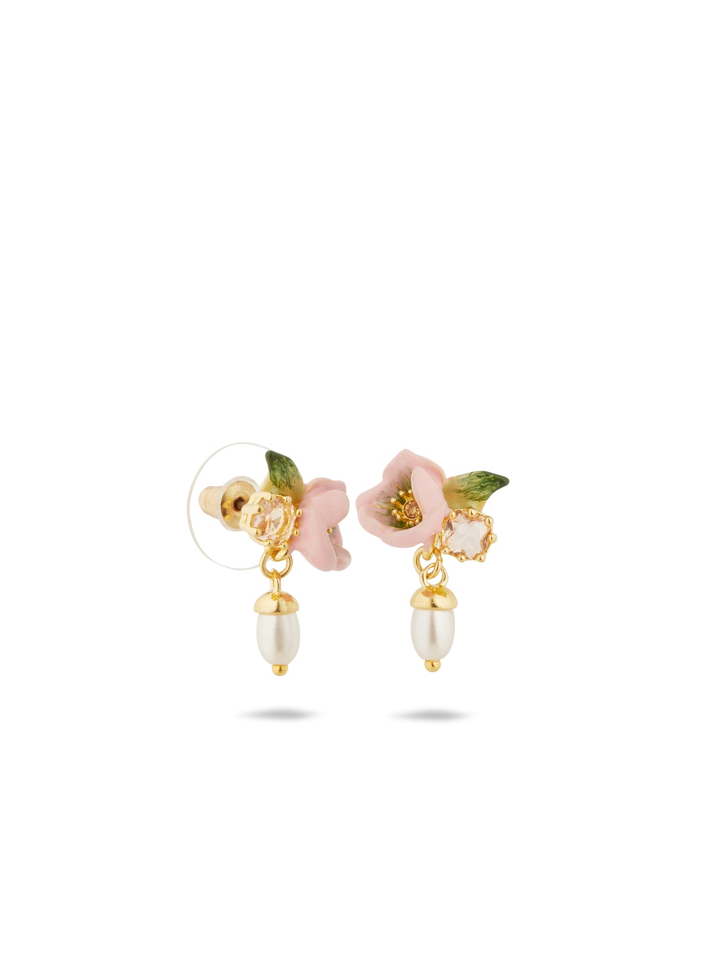 Hellebore Christmas Rose & Crystal Pearl Earrings